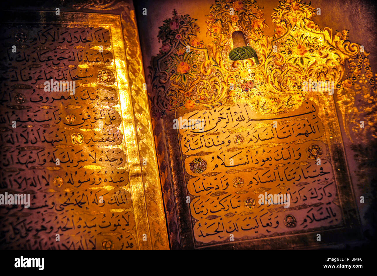 Mevlanas Gebete von calligraphist Silleh Osman el-Hamdi, Mevlana Museum in Konya. Anatolien, Türkei Stockfoto