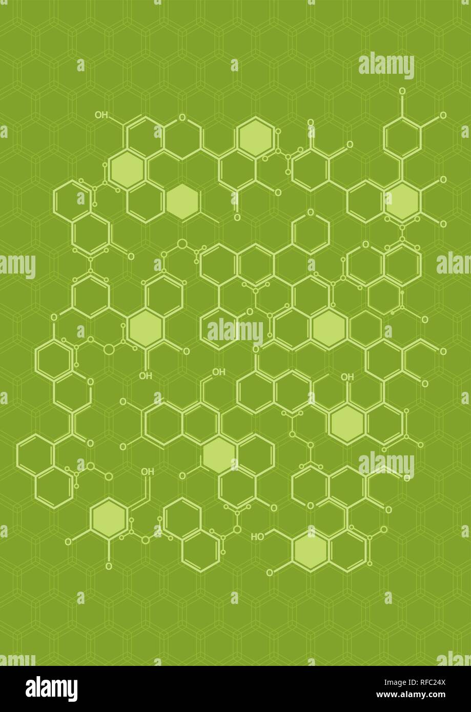 Textur von weißen Linien Sechsecken bilden als Moleküle auf grünem Hintergrund. A4-Format. Vektorbild Stock Vektor