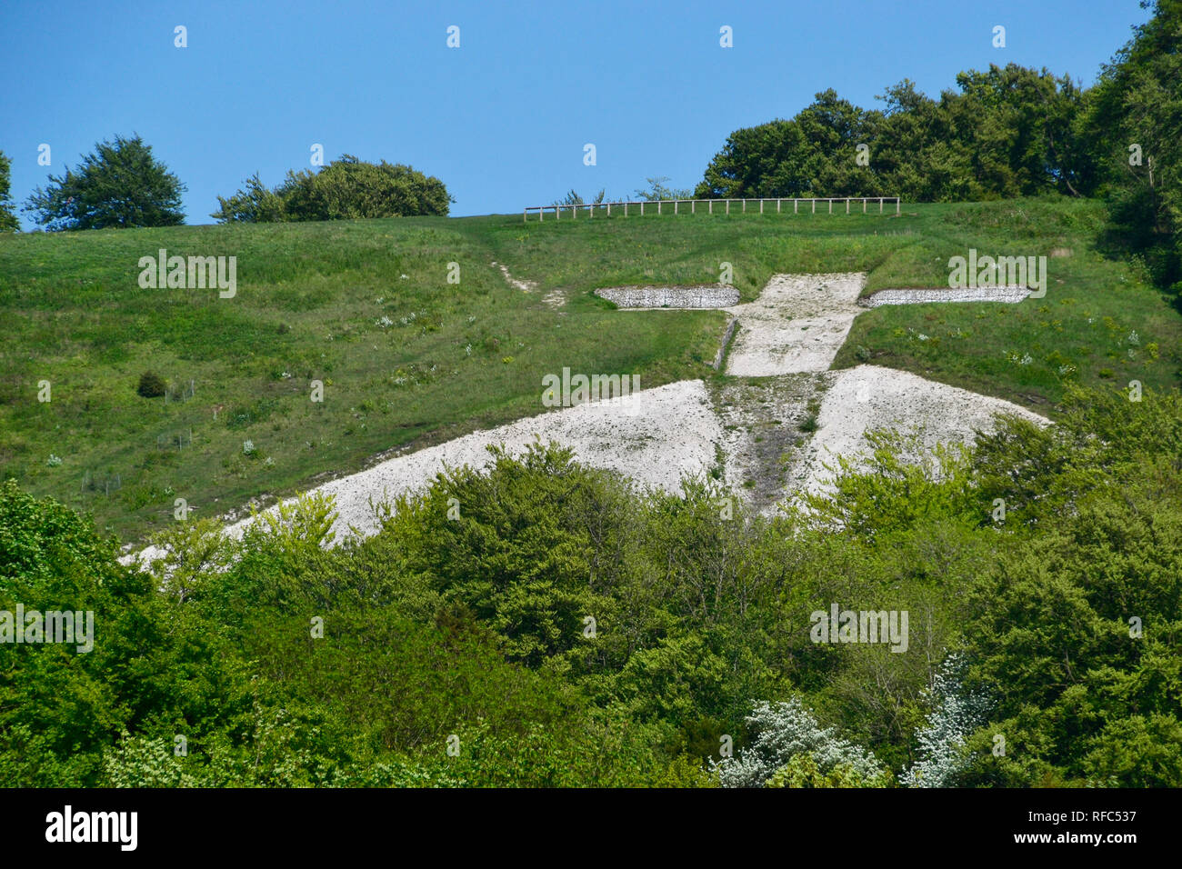 Blick auf Whiteleaf Kreuz aus dem Feld in der Nähe der Icknield Way, Princes Risborough, Buckinghamshire, Großbritannien. Stockfoto