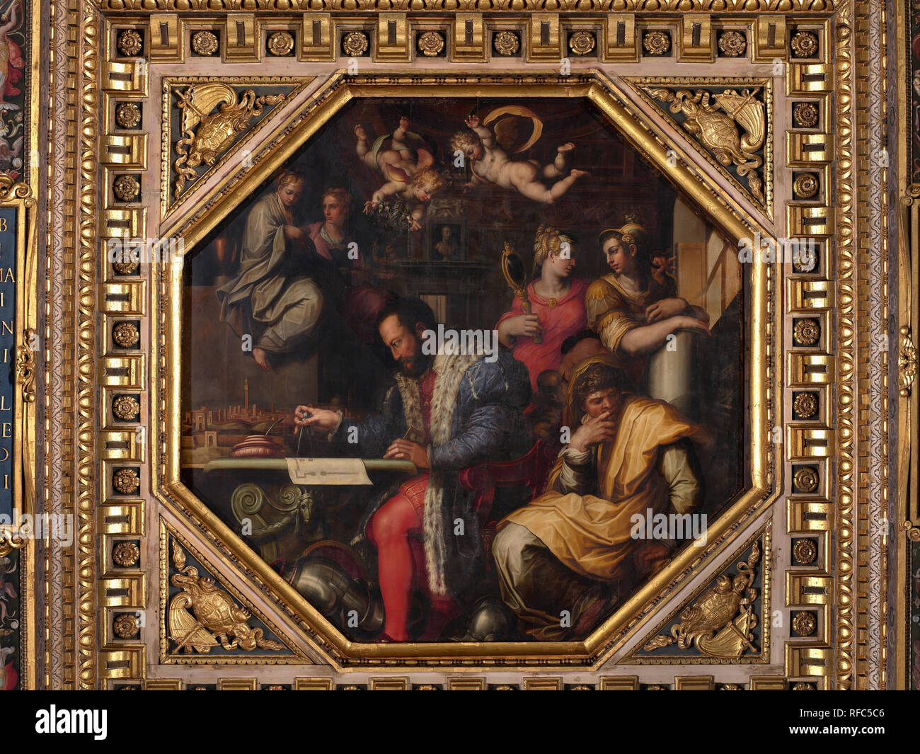 Cosimo Studien die Einnahme von Siena. Datum/Zeitraum: 1563 - 1565. Öl Malerei auf Holz. Höhe: 540 mm (21.25 in); Breite: 540 mm (21.25 in). Autor: Giorgio Vasari. VASARI, Giorgio. Stockfoto