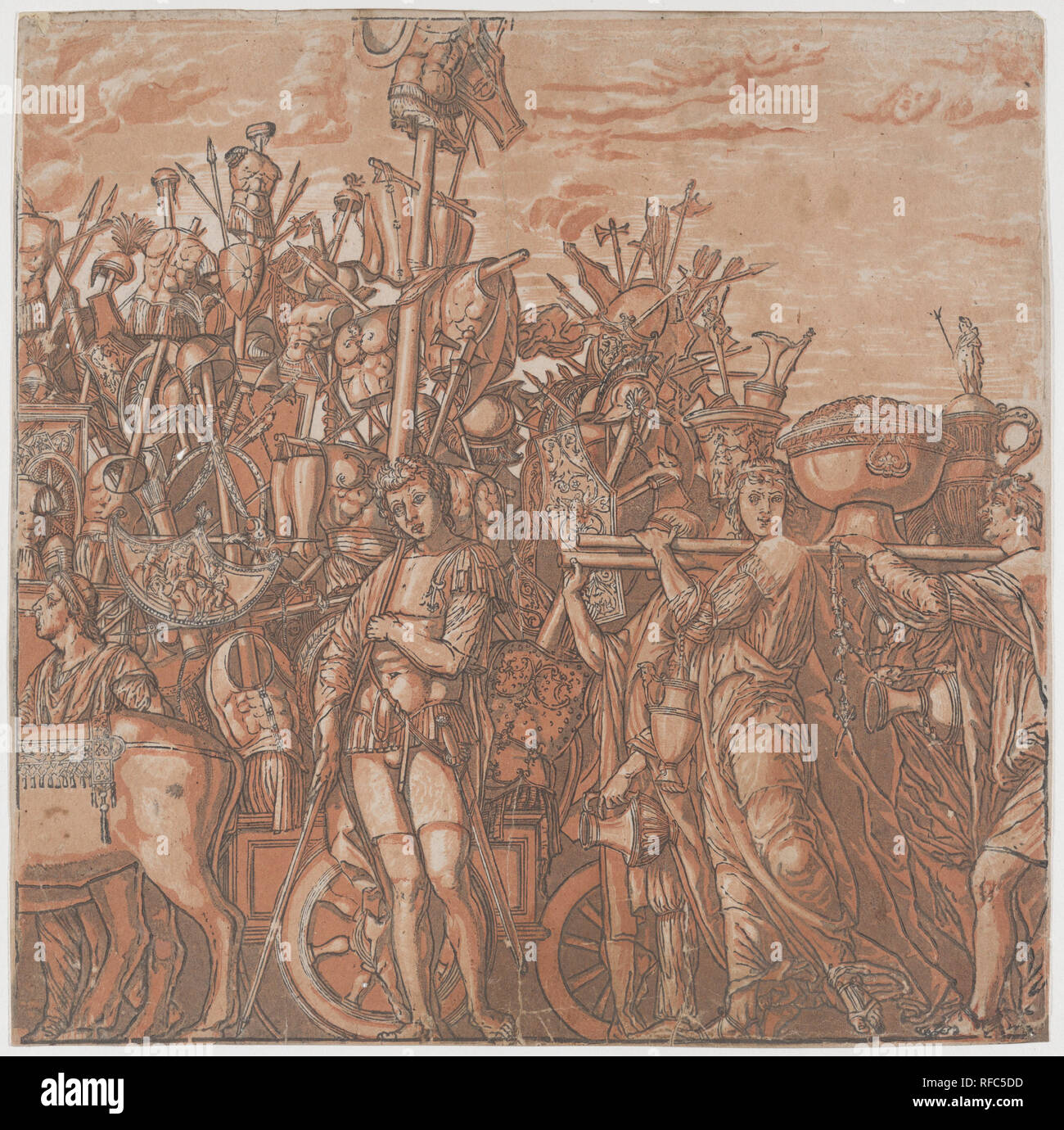 Blatt 3: Die Trophäen des Krieges, von den Triumph von Julius Caesar. Artist: Nach Andrea Mantegna (Italienisch, Isola di Carturo 1430/31-1506 Mantua); Andrea Andreani (Mantua, 1558/1559-1629); Vermittler Verfasser Bernardo Malpizzi (Italienisch, 1555-1623). Maße: Blatt: 14 3/4 x 14 13/16-in. (37,5 × 37,7 cm). Datum: 1599. Museum: Metropolitan Museum of Art, New York, USA. Stockfoto