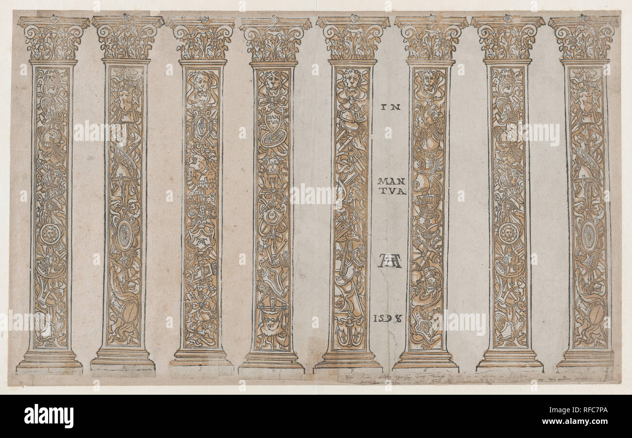 Sechs korinthischen Pilastern für die Triumph, vom Triumph des Julius Caesar. Artist: Nach Andrea Mantegna (Italienisch, Isola di Carturo 1430/31-1506 Mantua); Andrea Andreani (Mantua, 1558/1559-1629); Vermittler Verfasser Bernardo Malpizzi (Italienisch, 1555-1623). Maße: Blatt: 15 3/4 in. × 26. (40 × 66 cm). Datum: 1598. Museum: Metropolitan Museum of Art, New York, USA. Stockfoto