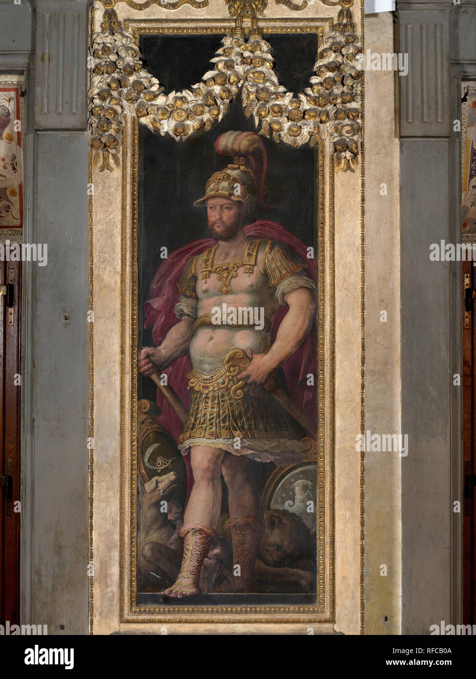Portrait von Cosimo I. de' Medici. Datum/Zeitraum: 1555 - 1562. Malerei. Fresko. Höhe: 280 mm (11.02 in); Breite: 100 mm (3.93 in). Autor: Giorgio Vasari. VASARI, Giorgio. Stockfoto