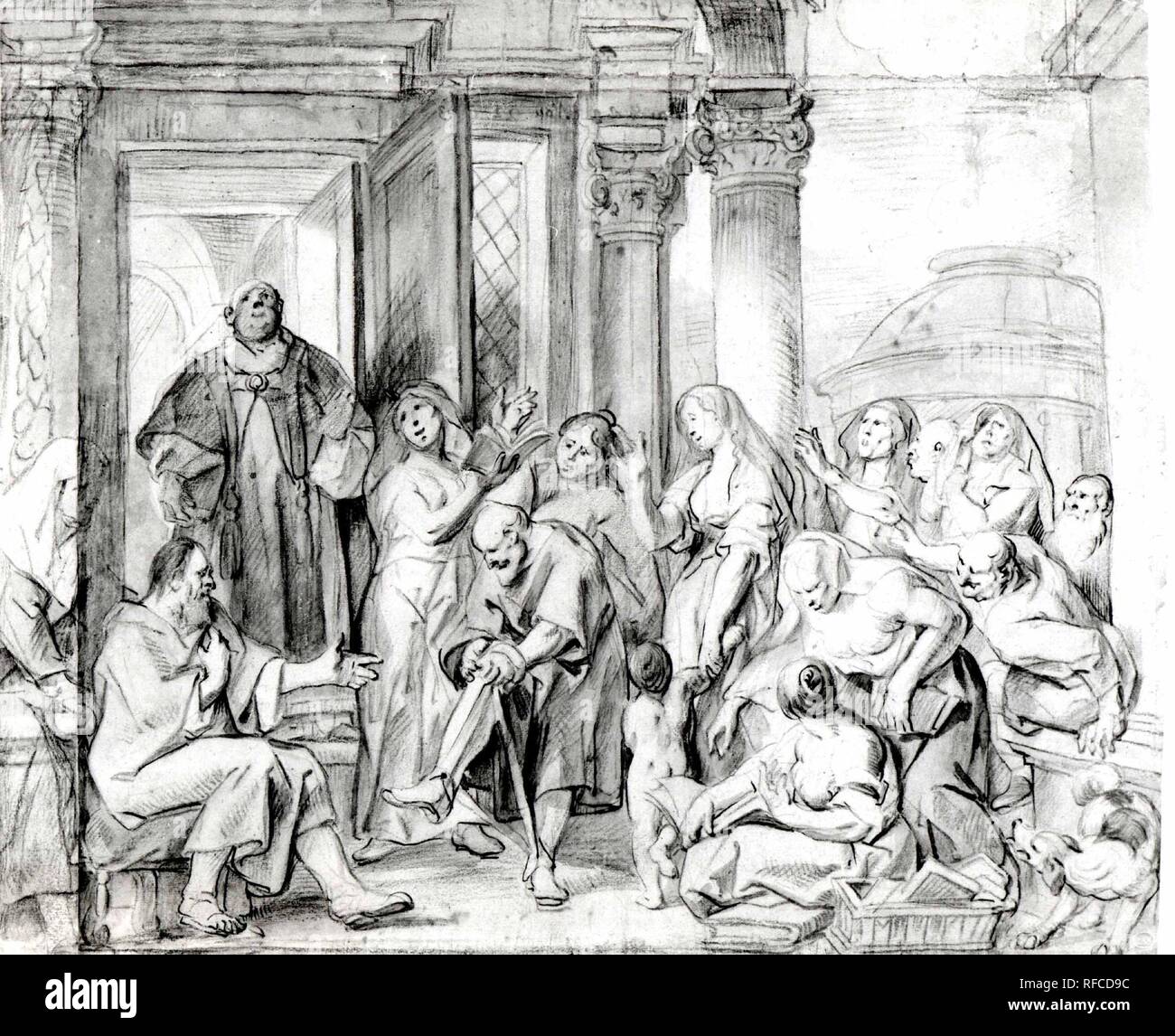 Saint Philip Heilung der Krüppel in Samaria. Artist: Jacob Jordaens (Flandern, Antwerpen Antwerpen 1593-1678). Abmessungen: 14 x 17 cm. (35,6 x 43,5 cm). Datum: Ca. 1655. Museum: Metropolitan Museum of Art, New York, USA. Stockfoto