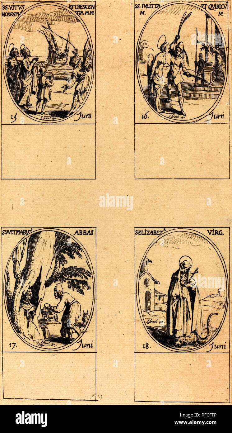 Sts. Vitus, Modestus und Crescentia; Sts. Julitta & Quiricus; St. Avitus, Abt; St.E. Medium: Radierung. Museum: Nationalgalerie, Washington DC. Autor: Jacques Callot. Stockfoto