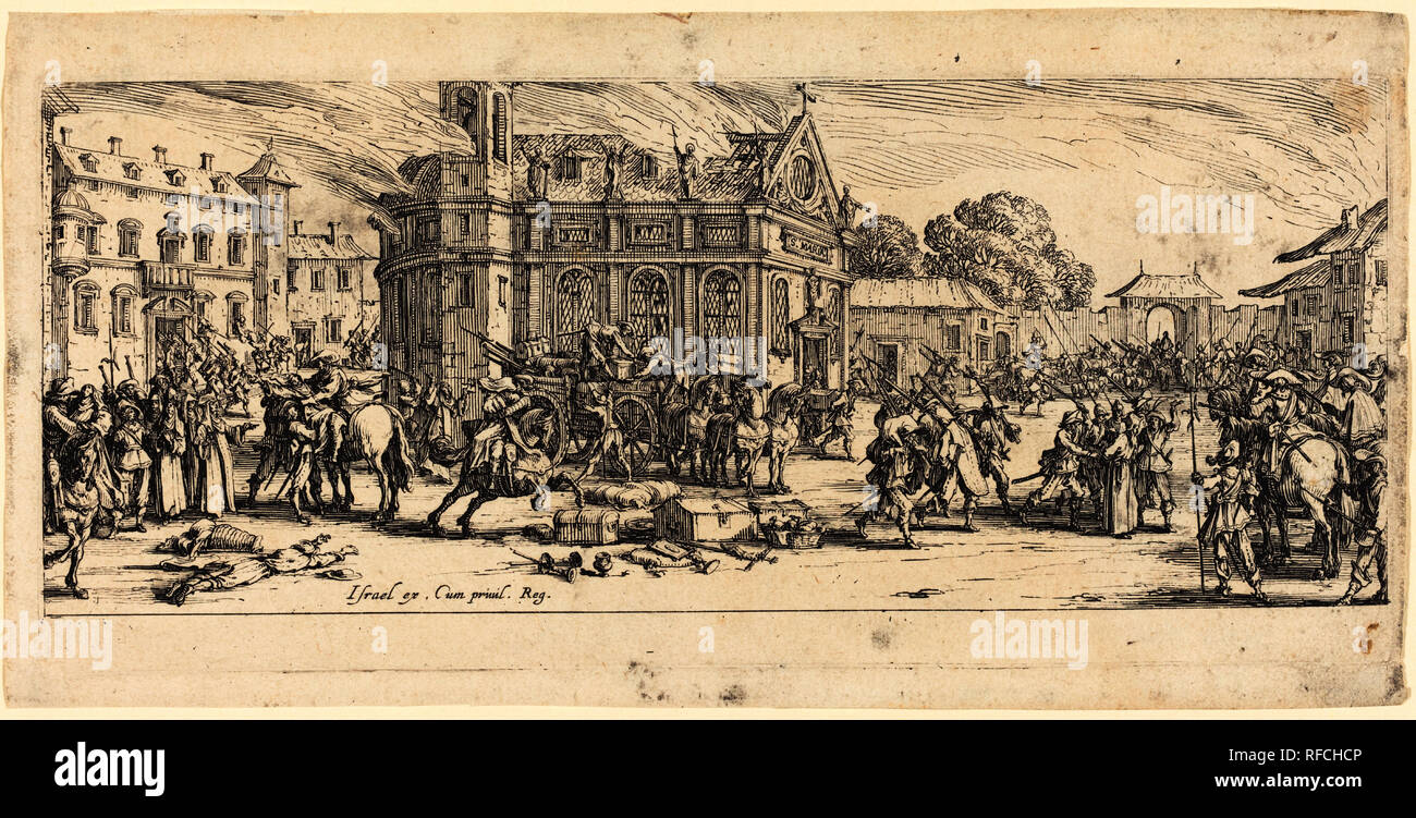 Zerstörung eines Klosters. Vom: C. 1633. Medium: Radierung. Museum: Nationalgalerie, Washington DC. Autor: Jacques Callot. Stockfoto