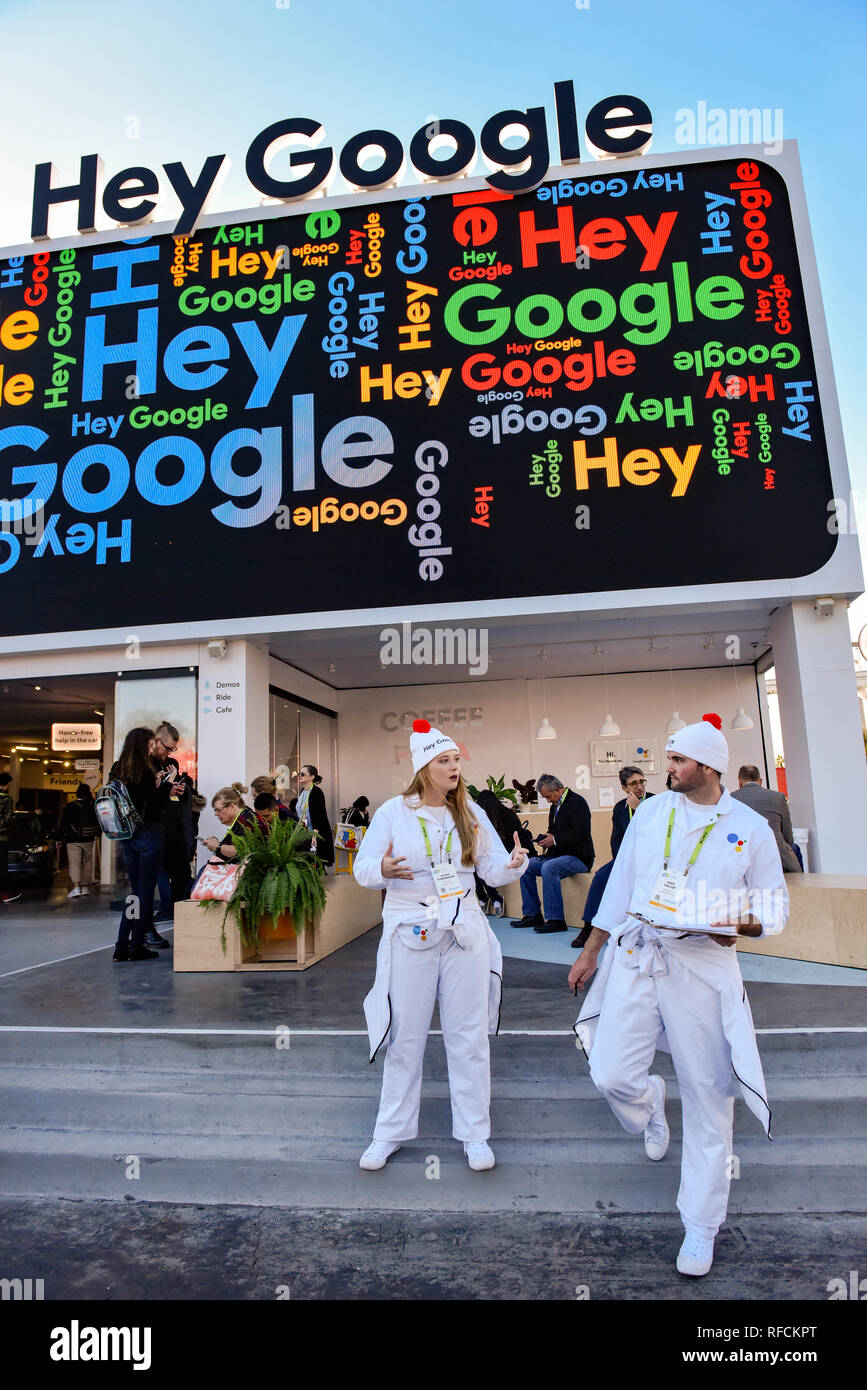 Hey Google auf der 2019 CES Consumer Electronics Show in Las Vegas, Nevada Stockfoto