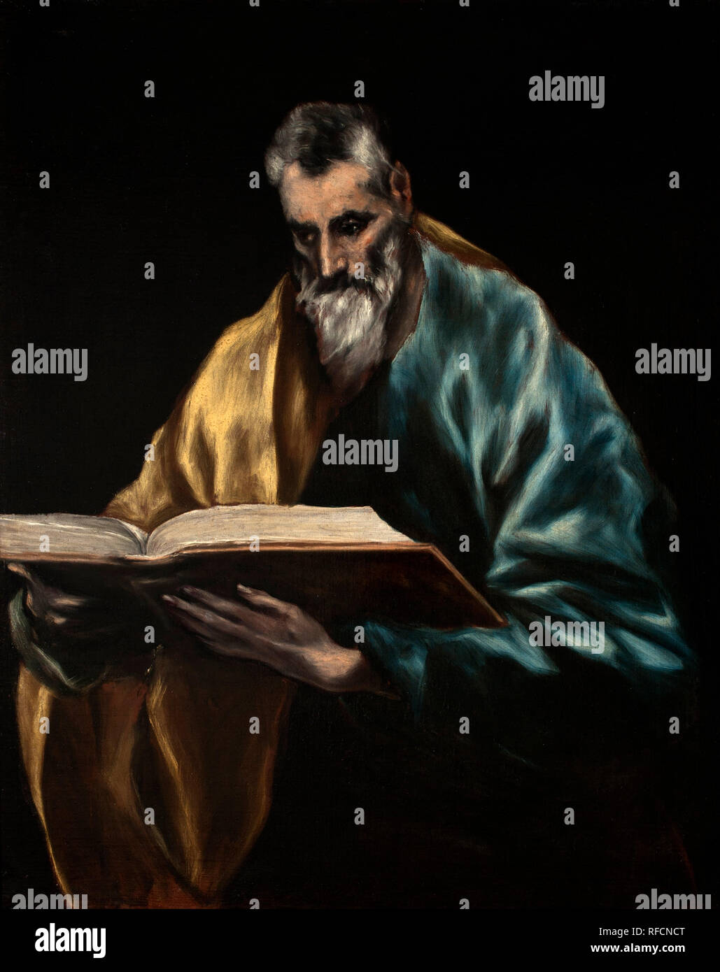 Simón el Zelote/Apostels Simon. Datum/Zeitraum: Zwischen 1610 und 1614. Malerei. Öl auf Leinwand. Höhe: 80 cm (31.4 in); Breite: 114 cm (44,8 in). Autor: GRECO, El. Stockfoto