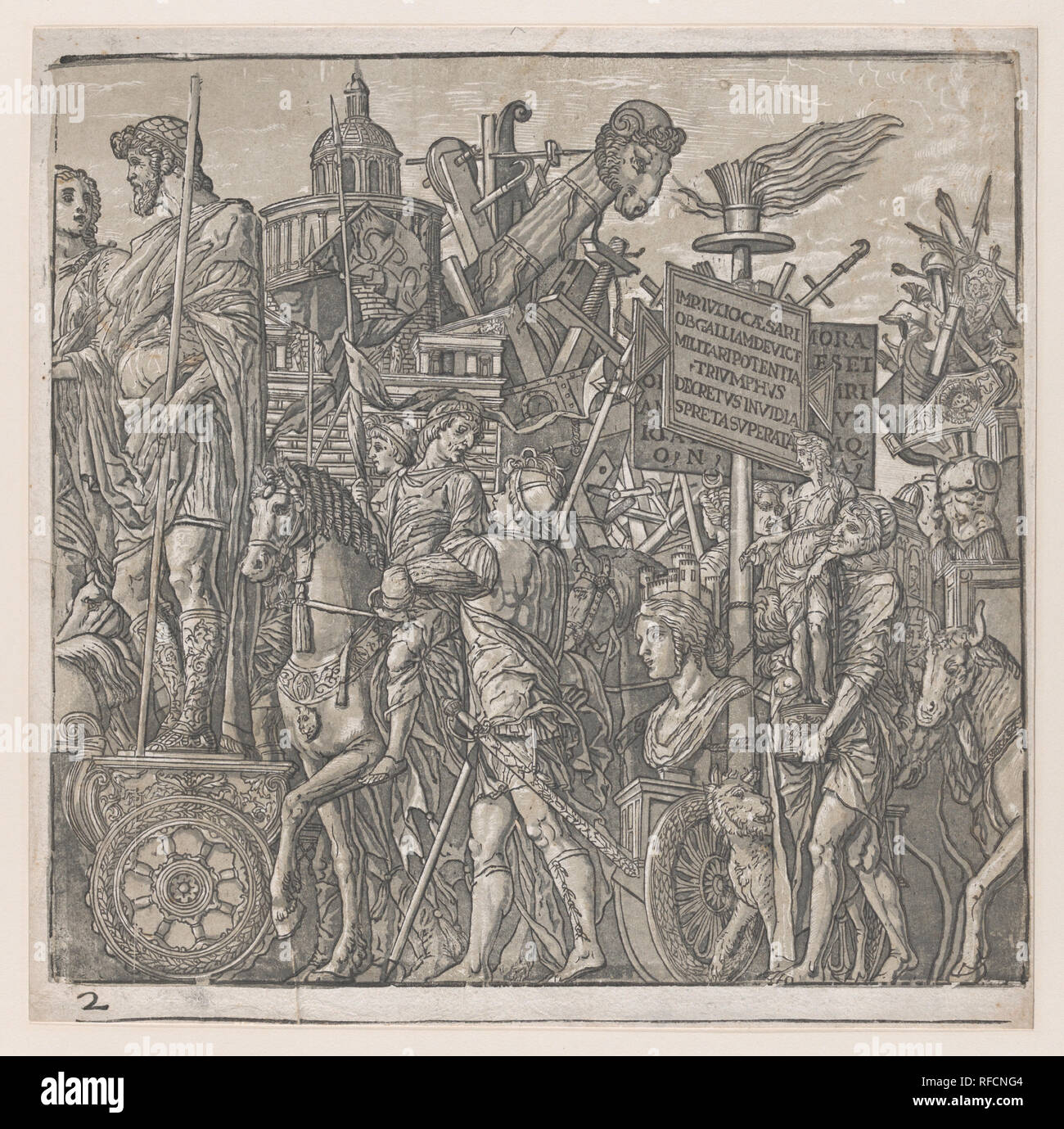 Blatt 2: einem Triumphwagen, vom Triumph des Julius Caesar. Artist: Nach Andrea Mantegna (Italienisch, Isola di Carturo 1430/31-1506 Mantua); Andrea Andreani (Mantua, 1558/1559-1629); Vermittler Verfasser Bernardo Malpizzi (Italienisch, 1555-1623). Maße: Blatt: 15 1/2 x 15 5/8 in. (39,4 × 39,7 cm) Bild: 14 1/2 x 15 1/4 in. (36,8 × 38,8 cm). Datum: 1599. Museum: Metropolitan Museum of Art, New York, USA. Stockfoto