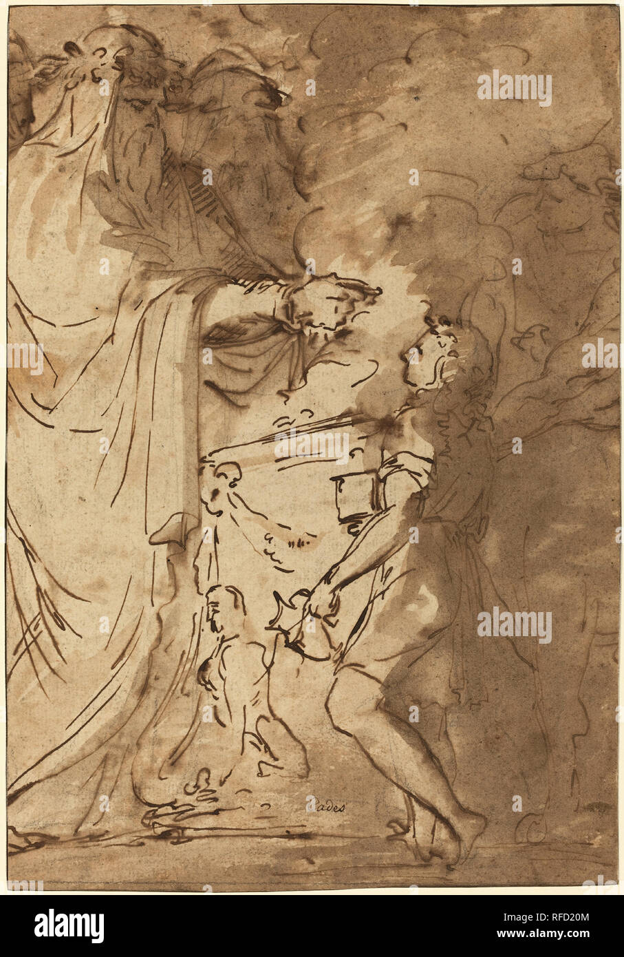 Opfer [Vorderseite]. Maße: gesamt: 25,9 x 17,9 cm (10 3/16 x 7 1/16 in.). Medium: Stift und Tinte Braun und Braun Waschen auf Bütten. Museum: Nationalgalerie, Washington DC. Thema: GIUSEPPE CADES. Stockfoto