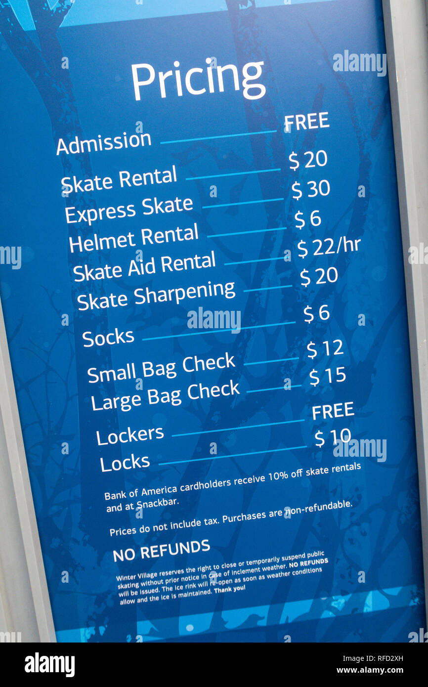 Die Preise für die Eisbahn an der Bank von Amerika Winter Dorf, Bryant Park, NYC Stockfoto