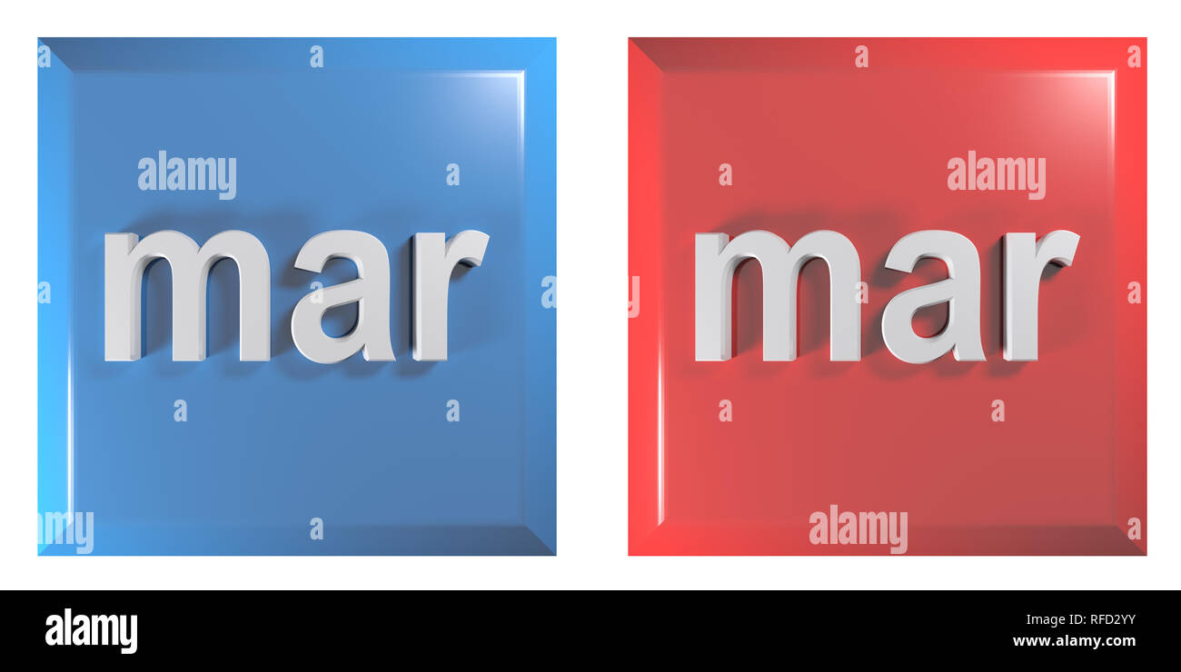 Blau und Rot Paar quadratische Tasten März - 3D Rendering illustration Stockfoto