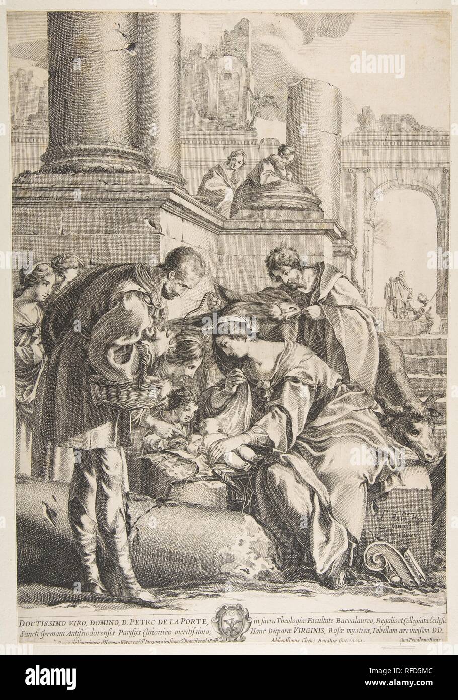 Anbetung. Artist: Francois Chauveau (Französisch, Paris 1613-1676 Paris); Nach Laurent de La Hyre (Französisch, Paris 1606-1656 Paris). Maße: Blatt: 17 1/8 x 11 13/16-in. (43,5 x 30 cm). Herausgeber: von Herman Weyen (Flämisch, gestorben Paris, 1672 veröffentlicht). Datum: n. d.. Museum: Metropolitan Museum of Art, New York, USA. Stockfoto