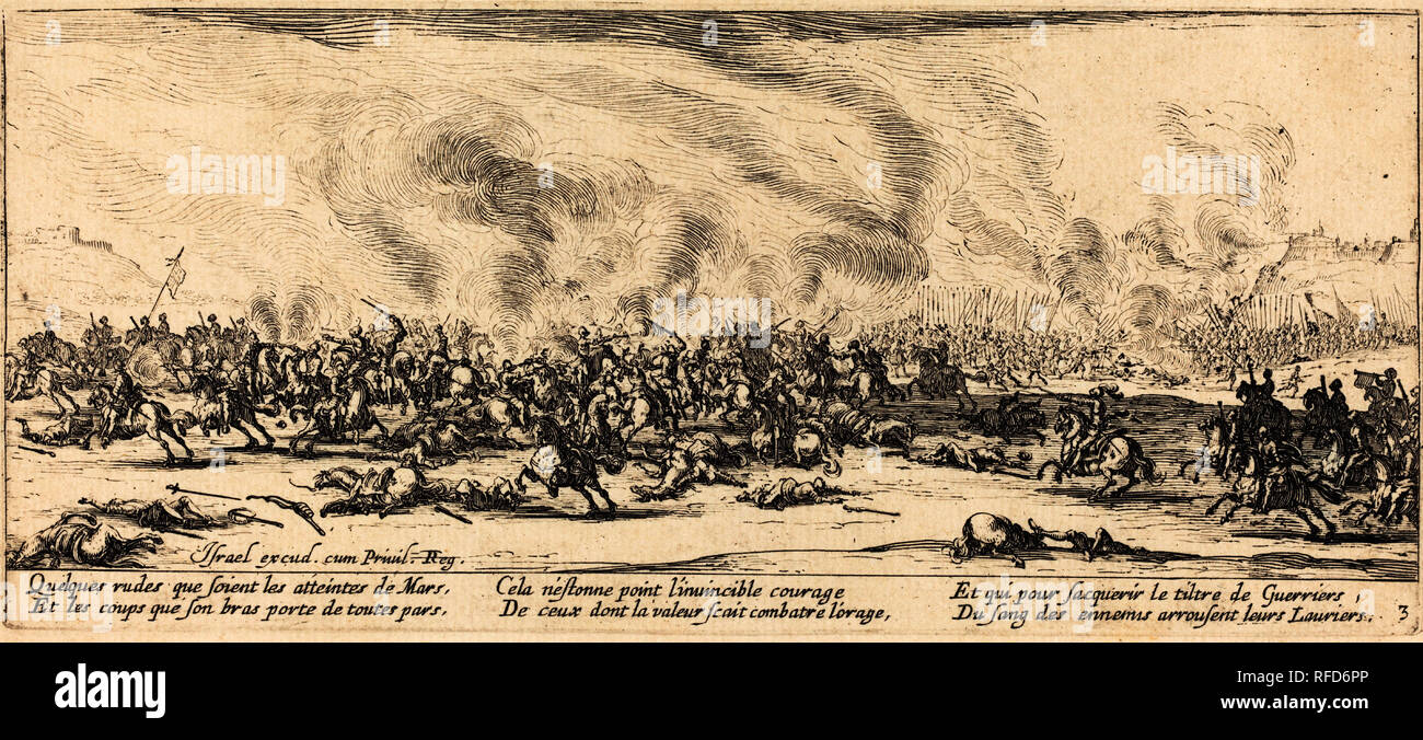 Die Schlacht. Vom: C. 1633. Medium: Radierung. Museum: Nationalgalerie, Washington DC. Autor: Jacques Callot. CALLOT, Jacques. Stockfoto