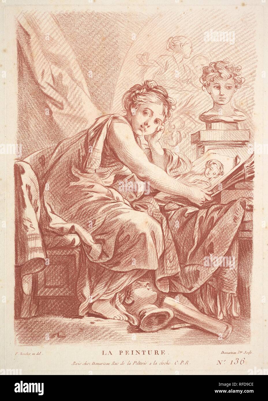 Malerei. Artist: Gilles Demarteau (Französisch, Lüttich 1722-1776 Paris); entworfen von François Boucher (Französisch, Paris 1703-1770 Paris). Maße: Blatt: 15 3/4 x 11 1/4 in. (40 x 28,5 cm) Platte: 13 x 9 3/16 in. (33 x 23,3 cm). Museum: Metropolitan Museum of Art, New York, USA. Stockfoto