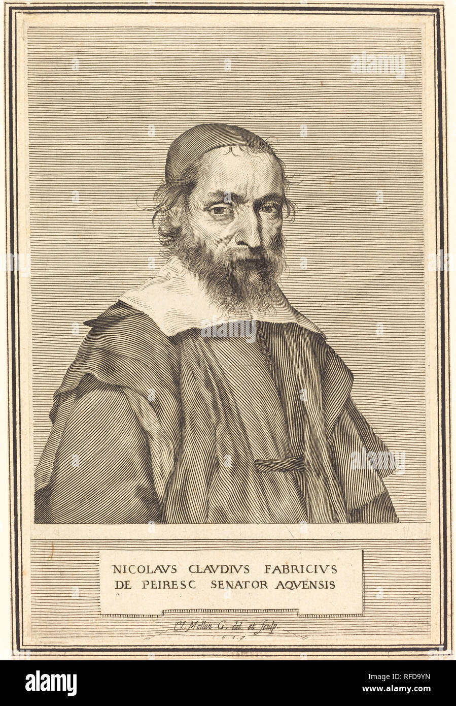 Nicolas-Claude Fabri de Peiresc. Stand: 1637. Abmessungen: Blatt (innerhalb der Platte mark getrimmt): 21,3 x 13,7 cm (8 3/8 x 5 3/8 in.). Medium: Gravur auf Bütten. Museum: Nationalgalerie, Washington DC. Autor: CLAUDE MELLAN. Stockfoto