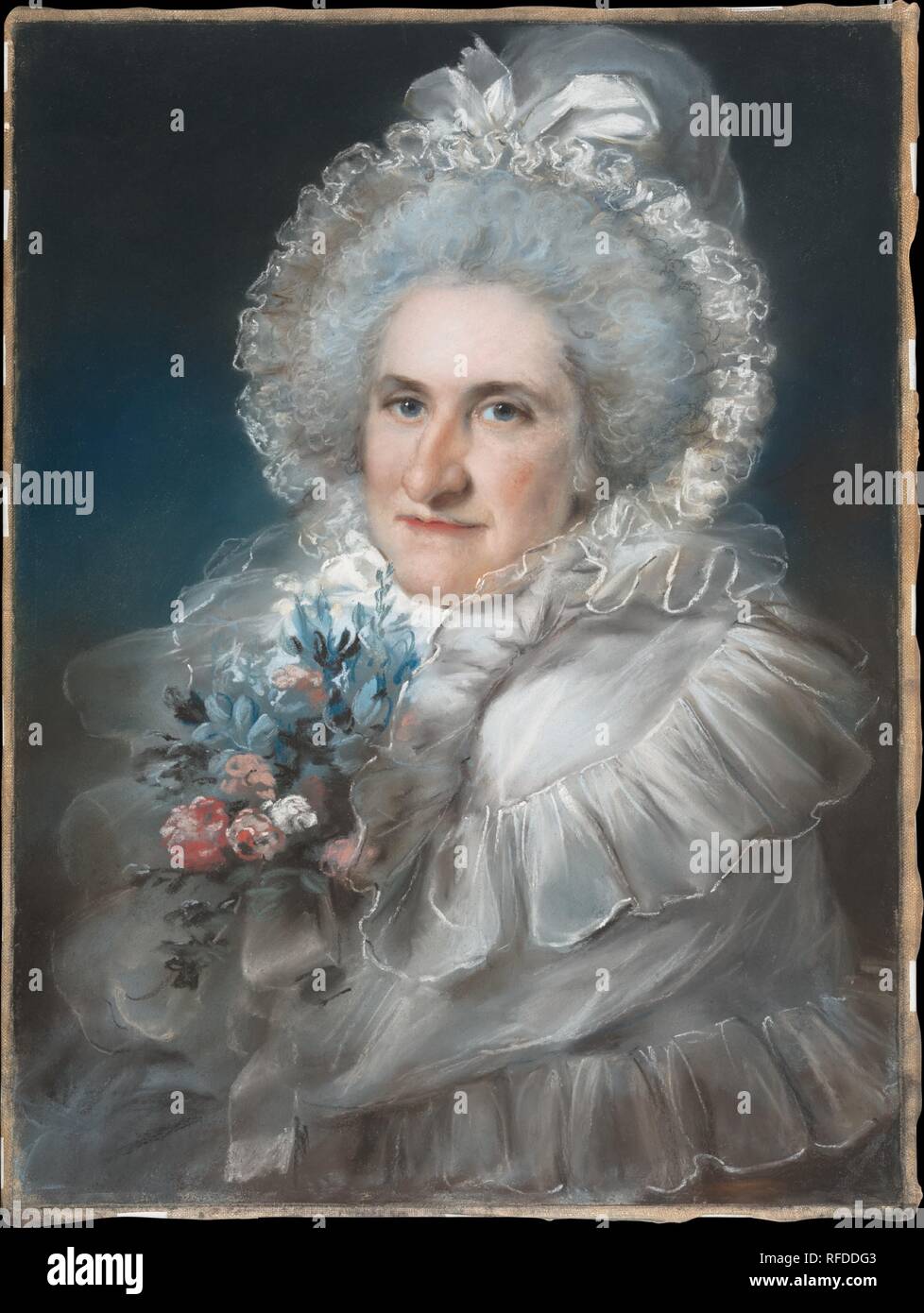Mrs William Mann Godschall (Sarah Godschall, 1730-1795). Artist: John Russell (Britisch, Guildford 1745-1806 Rumpf). Abmessungen: 23 3/4 x 17 3/4 in. (60,3 x 45,1 cm). Datum: 1791. Russell war Englands führende Pastellist im späteren 18. Jahrhunderts. Er studierte unter Francois Cotes und von 1769 bis 1806 jährlich in der Royal Academy ausgestellt, von denen er Mitglied war. Dieses Portrait und ein Pendant, der Ehemann der Sitter wurden hingerichtet 40. Jahrestag des Paares zu feiern. Museum: Metropolitan Museum of Art, New York, USA. Stockfoto