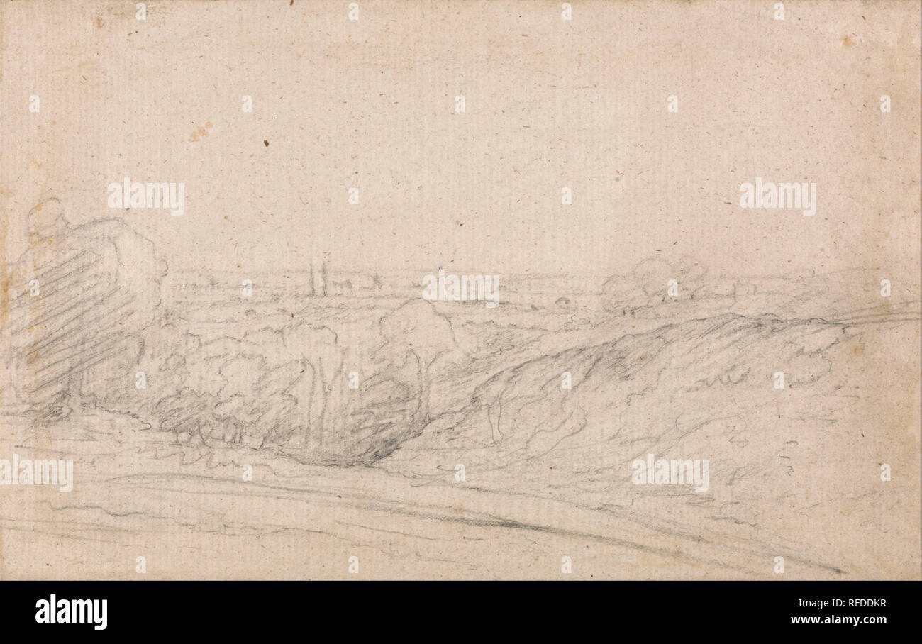 Dedham Vale von Langham. Datum/Zeitraum: Zwischen 1803 und 1837. Zeichnung. Graphit auf Medium, rau, beige Bütten. Höhe: 181 mm (7.12 in); Breite: 289 mm (11.37 in). Autor: John Constable. Stockfoto