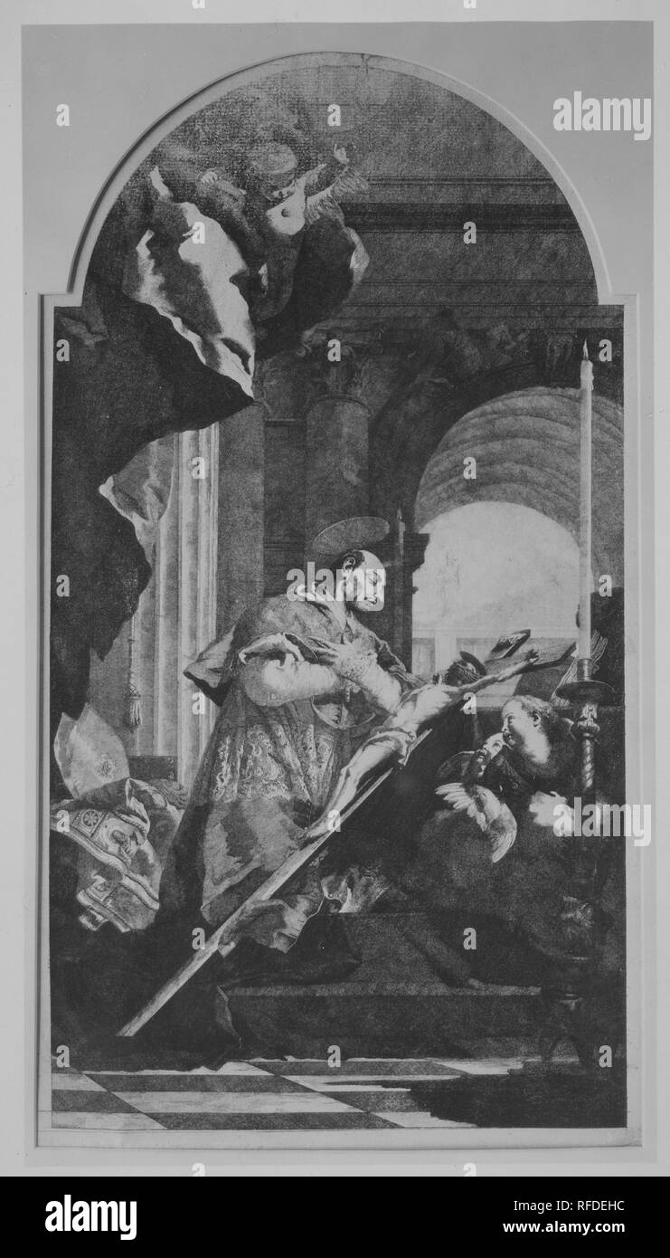 Der Heilige Karl Borromäus Verehrung das Kruzifix. Künstler: Giovanni Battista Tiepolo (Italienisch, Venedig 1696-1770 Madrid); Lorenzo Tiepolo (Italienisch, Venedig, Madrid, 1736-1776). Maße: Blatt: 16 1/8 x 10 3/4 in. (41 x 27,3 cm). Datum: Ca. 1770. Museum: Metropolitan Museum of Art, New York, USA. Stockfoto