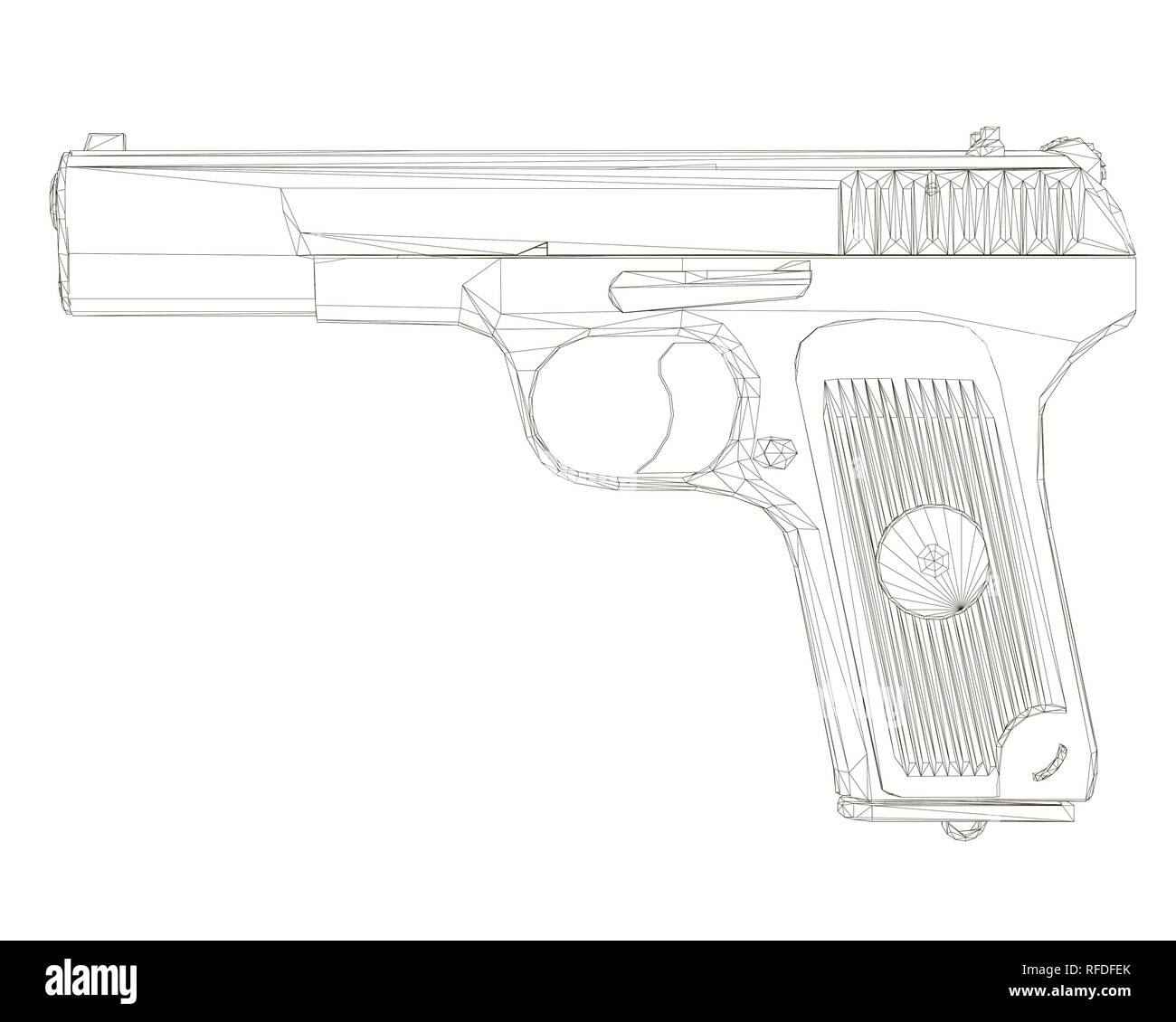Pistole Drahtmodell. Gun auf einem weißen Hintergrund. Vector Illustration. Stock Vektor