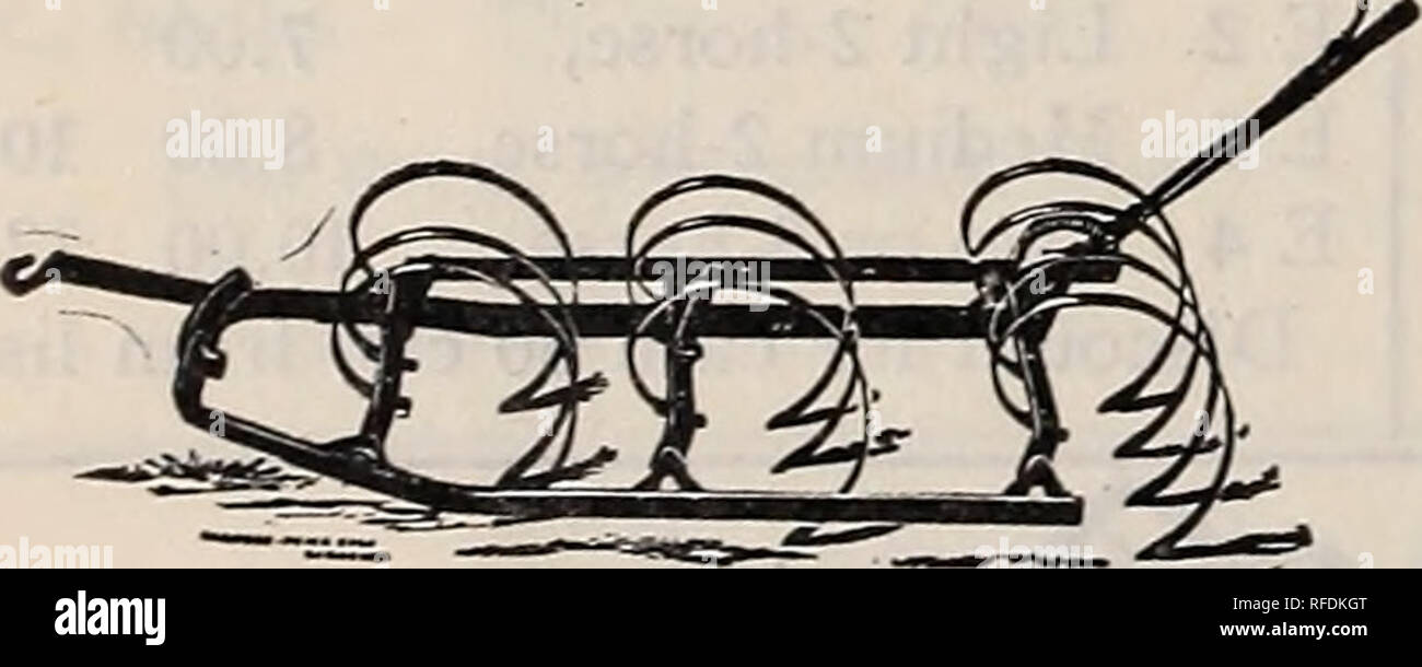 . 1902 Jahr Buch: Alles für den Hof und Garten. Baumschulen Massachusetts Worcester Kataloge; Gemüse; Blumen Samen Samen Kataloge Kataloge; Gräser, Samen Kataloge; landwirtschaftliche Arbeitsgeräte Kataloge. Dies ist die erste Feder Zahn Egge überhaupt zum Verkauf angeboten werden, und es hat viele Freunde. Für eine lange Lebensdauer, ist es gleich Harrow. Den Wald f^Ame mit Carbon Stahl ausgekleidet ist, Schraubenköpfe geschützt, die Zähne nicht zu verlieren. Liste Preis, $ 11.00. Rabatt bei Barzahlung, $ 1,00. Die Syrakus ein Pferd Feder Harrow.. Wir haben diese Egge für die letzten vier Meer - Söhne verkauft und es gegeben perf Stockfoto