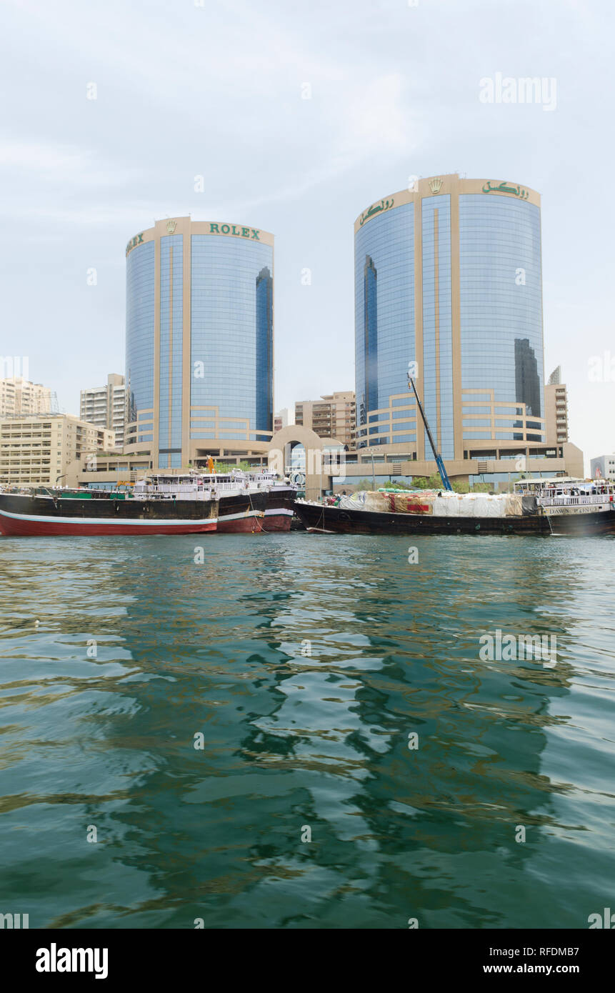 Rolex Gebäude am Dubai Creek. Stockfoto