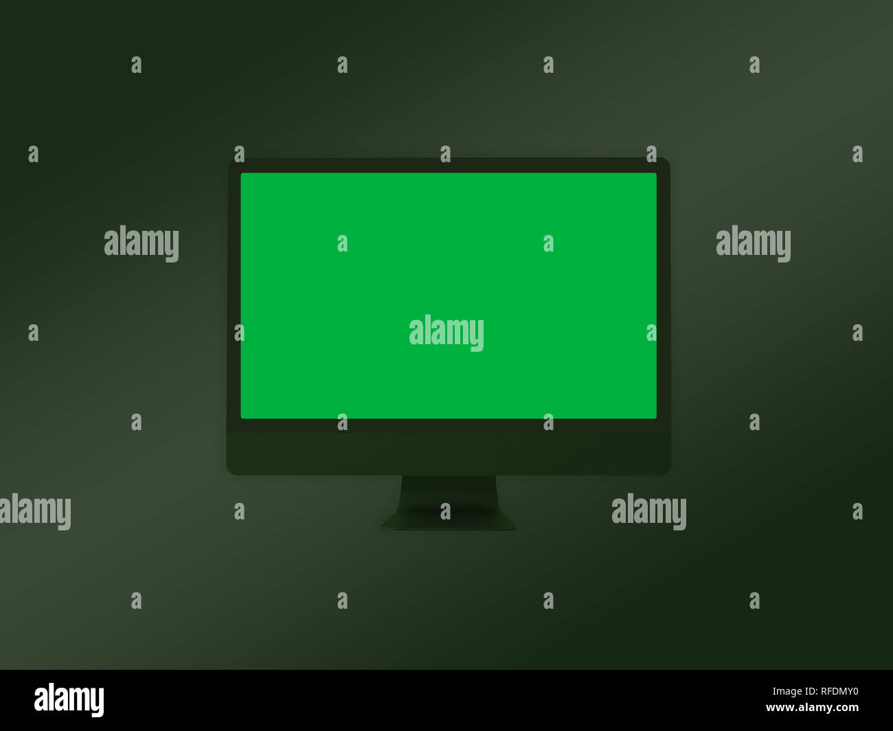 Die dunkelgrünen computer monitor mockup Vorlage mit Green Screen für Video Produktion Stockfoto