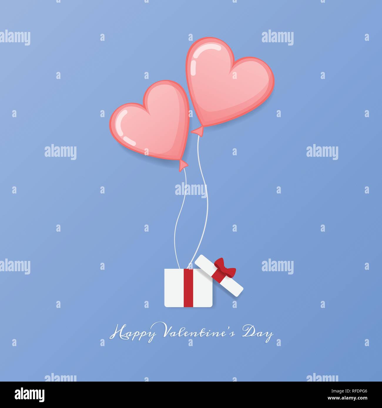Der Vektor der Liebe und Happy Valentines Tag. Öffnen Sie die Geschenkbox mit Herzen schweben bis zu Himmel mit Nachricht Happy Valentine's Day Text. Gruß Valentine Karte Stock Vektor