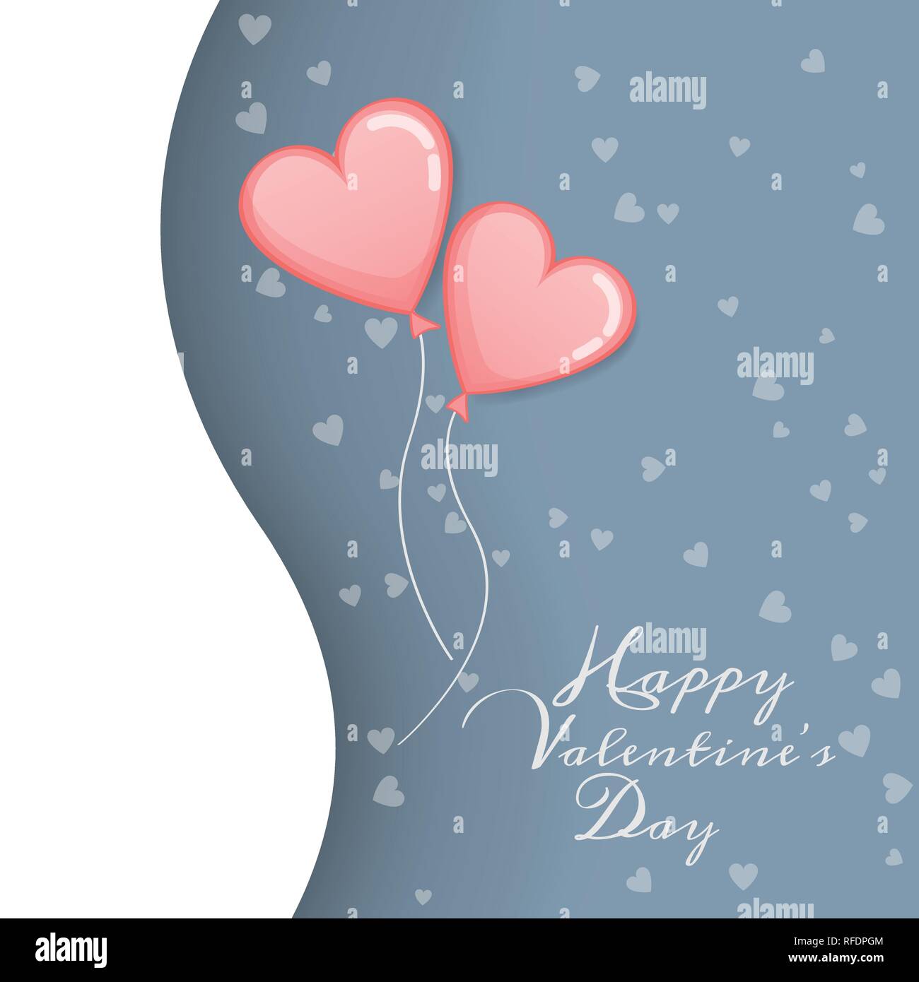 Der Vektor der Liebe und Happy Valentines Tag. Zwei Rosa Ballon mit Herzform float bis zu Himmel mit Nachricht happy valentines day text. Gruß zum Valentinstag Stock Vektor