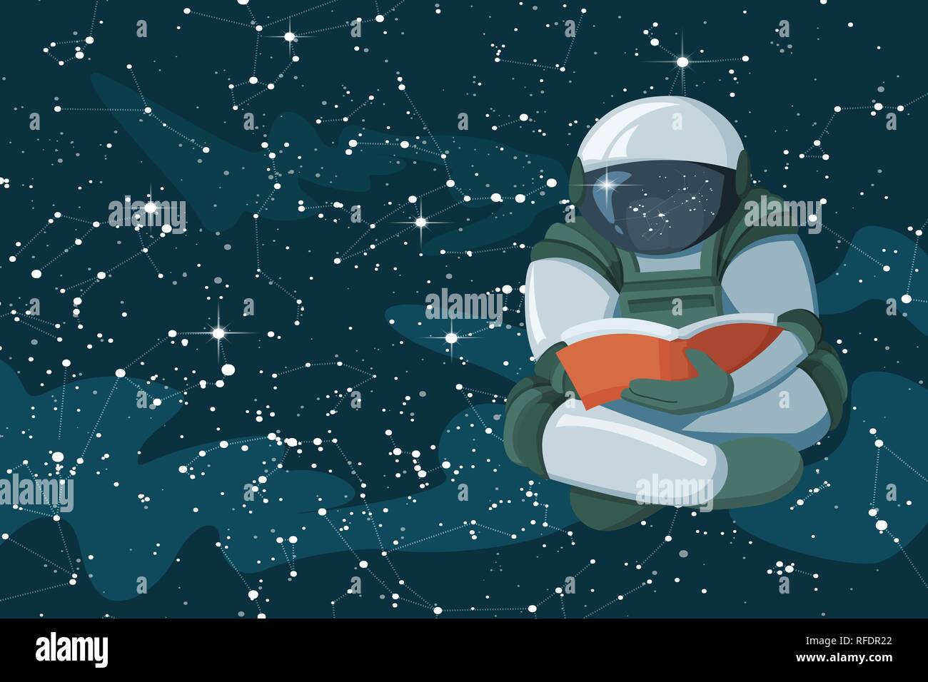 Schwebender Astronaut ein Buch lesen in der Open Space, Konzept der Poster Stock Vektor