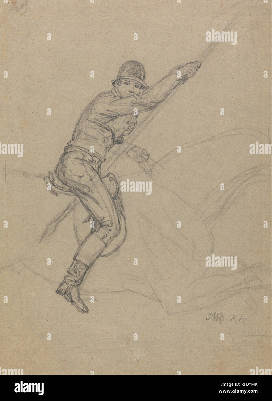 Sir Charles Stumpf bei der Jagd auf Wildschweine und die Flucht aus der Tiger: eine Studie für eines der vier Gemälde von Ward ausgeführt im Jahre 1815. Zeichnung. Graphit auf Medium, leicht strukturierte, beige Bütten. Höhe: 352 mm (13,85 in); Breite: 267 mm (10.51 in). Autor: James Ward. Stockfoto