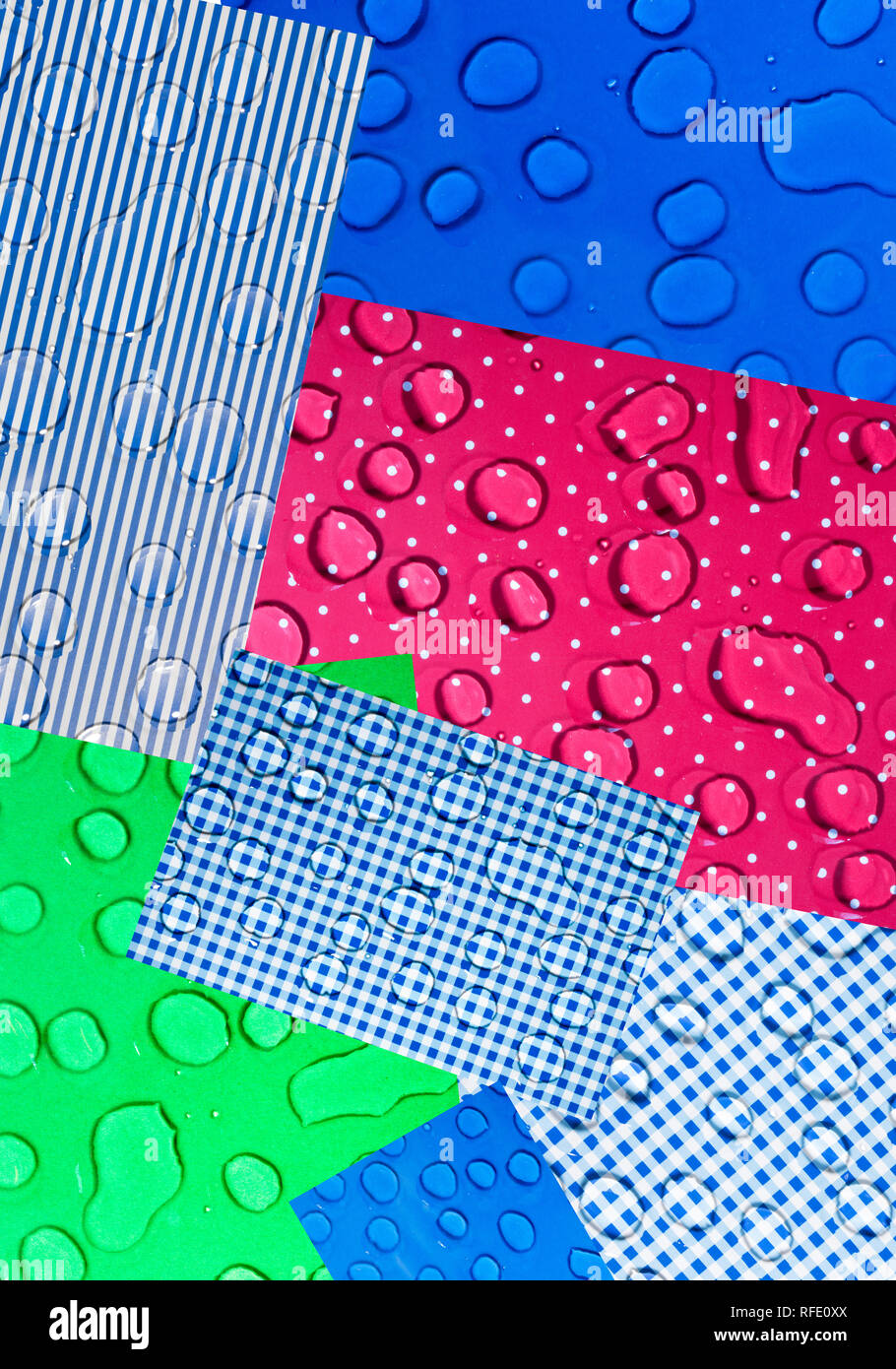 Abstrakte Collage von Farbbildern mit Wassertropfen Stockfoto