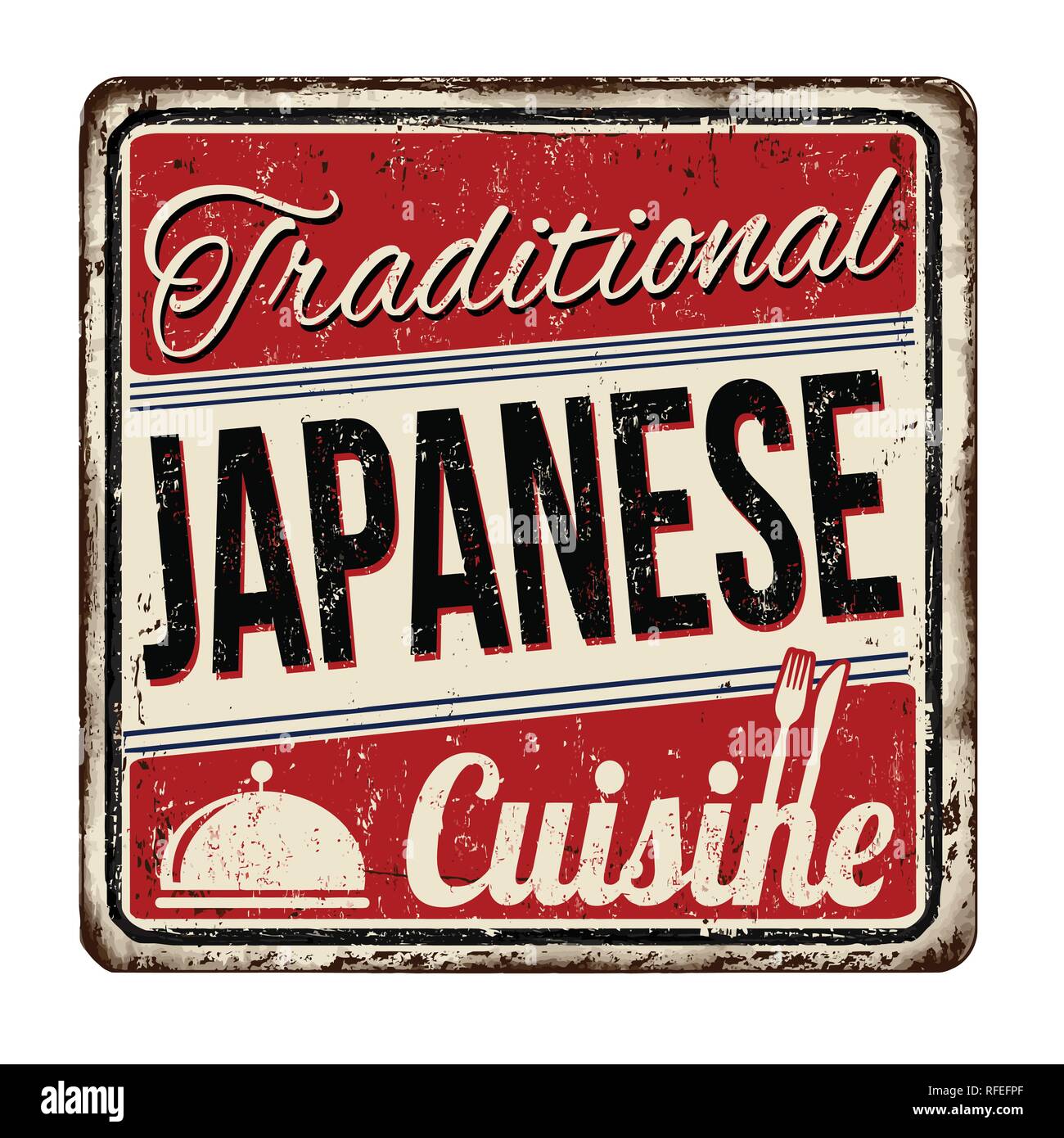 Traditionelle japanische Küche vintage rostiges Metall Zeichen auf weißem Hintergrund, Vector Illustration Stock Vektor