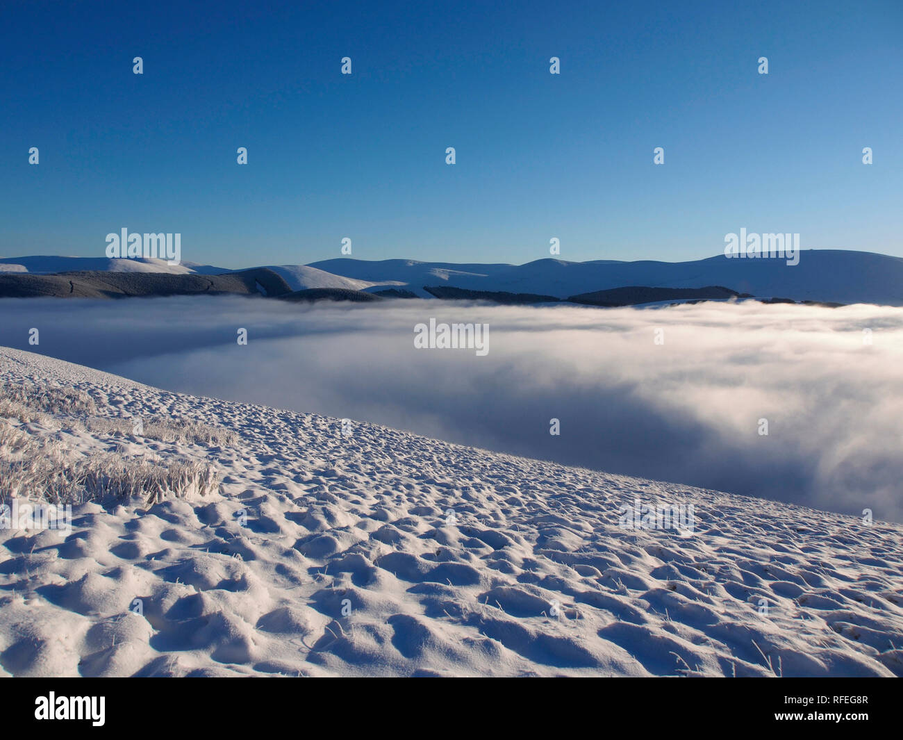 Cloud Inversion von Verschneiten Nether Oliver Dod, in der Nähe der Tweedsmuir, Southern Uplands, Schottland Stockfoto