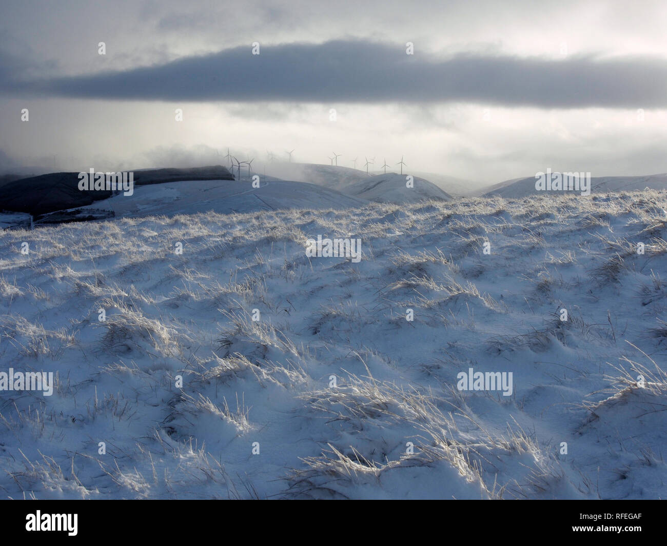 Verschneite Landschaft, Castle Hill, Abington, Schottland Stockfoto