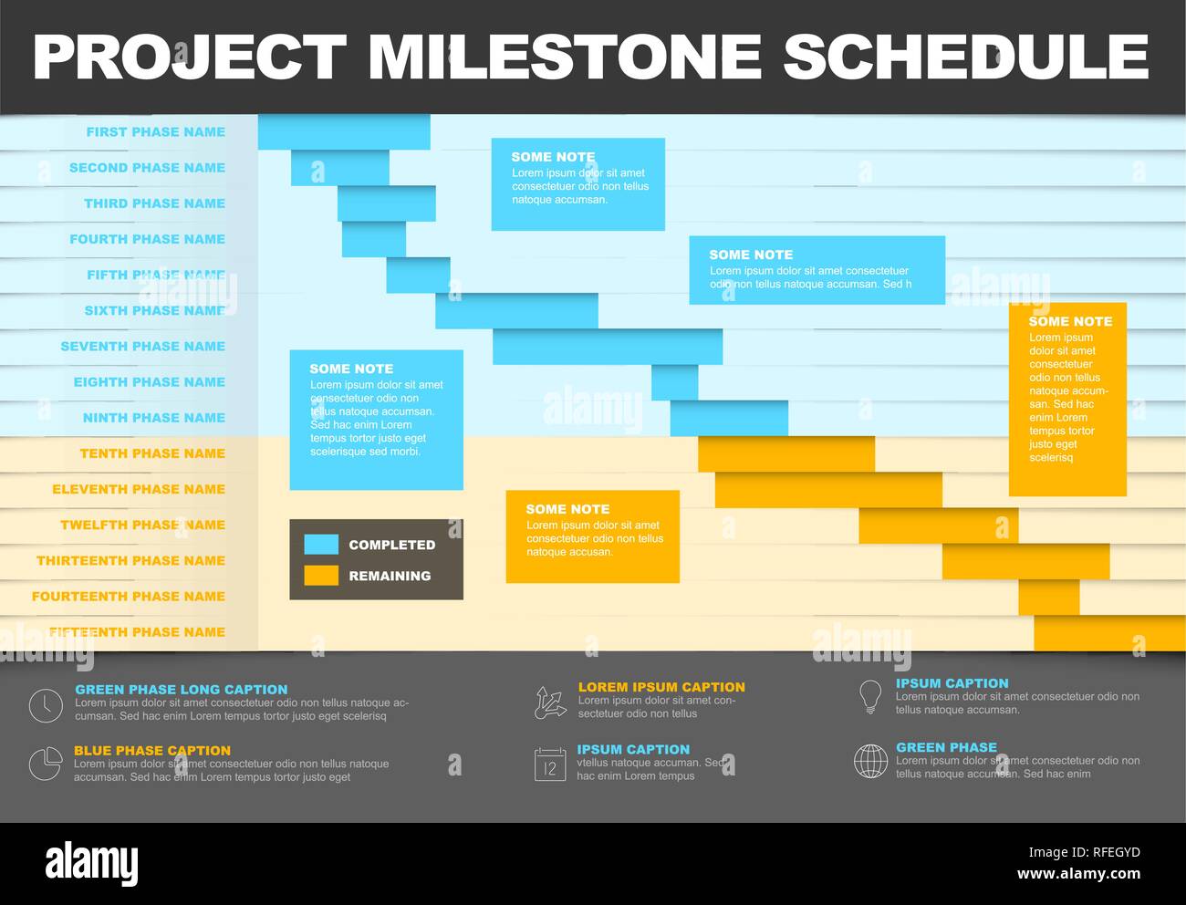 Vektor Projekt timeline Graph - gantt chart Fortschritte des Projekts blau und gelb Version Stock Vektor