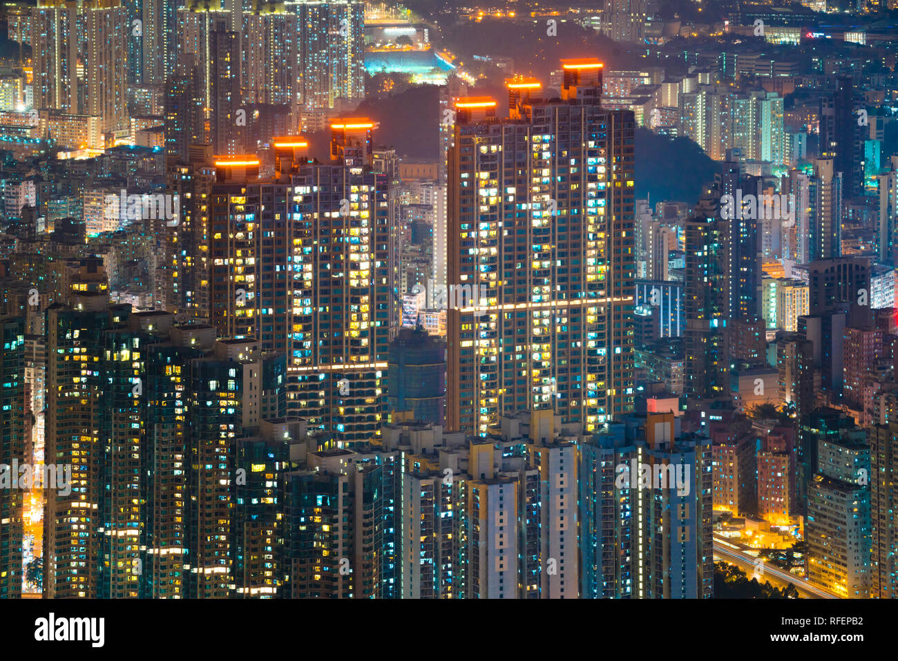Hong Kong Skyline Blick vom Sky 100 Observation Deck, Stockfoto