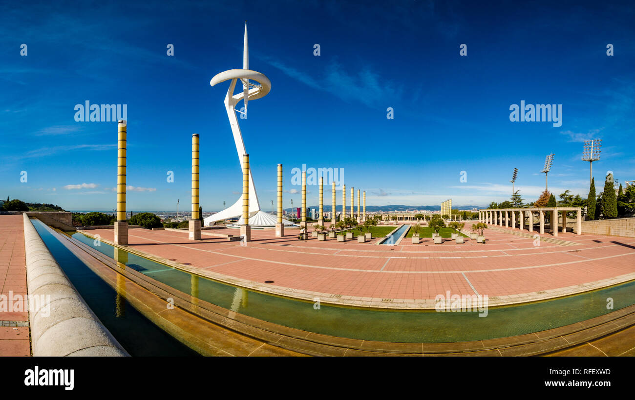 Torre de comunicacions de Montjuïc, Montjuïc Communications Tower, im Olympischen Park entfernt Stockfoto