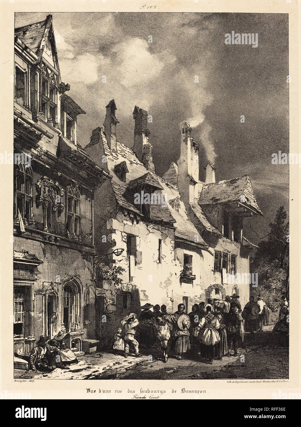 Vue d'une rue des Faubourgs de Besançon (Blick auf eine Straße in der Nähe von Besançon). Stand: 1827. Abmessungen: Bild: 35,2 x 26,2 cm (13 7/8 x 10 5/16 in.) Blatt: 53 x 34,2 cm (20 7/8 x 13 5/6 in.). Medium: Lithographie auf chine Coll. Museum: Nationalgalerie, Washington DC. Autor: Richard Parkes Bonington. Stockfoto