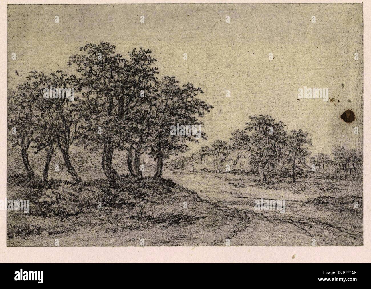 Country Road mit Bauernhof in Sicht. Verfasser der Stellungnahme: Georges Michel. Datierung: 1773 - 1843. Maße: H 68 mm x B 99 mm. Museum: Rijksmuseum, Amsterdam. Stockfoto