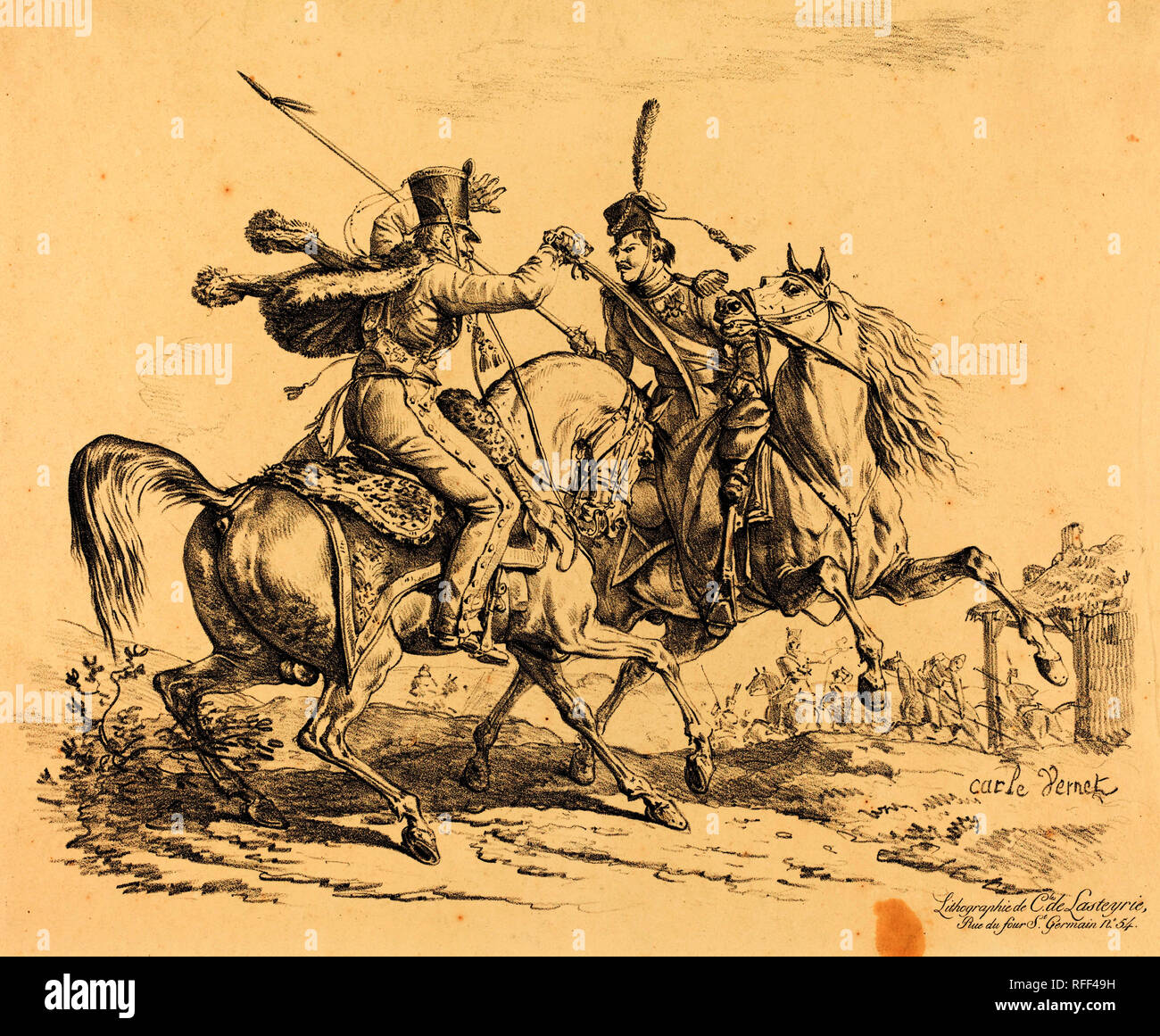 Hussard ein cosack. Medium: Lithographie. Museum: Nationalgalerie, Washington DC. Autor: carle vernet. Stockfoto