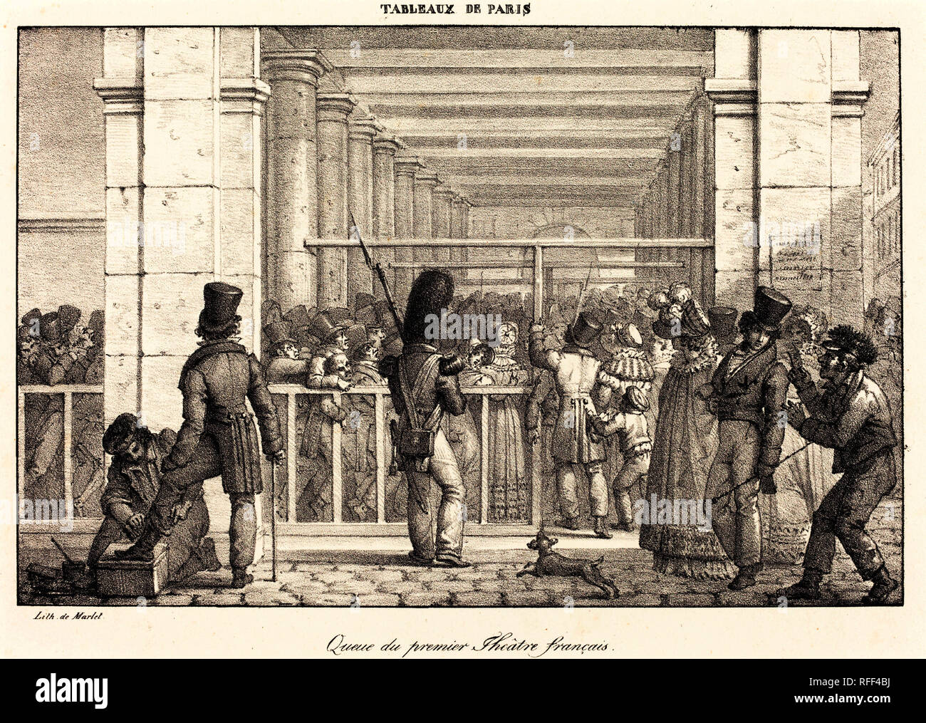 Warteschlange du Premier Théâtre Français. Medium: Lithographie. Museum: Nationalgalerie, Washington DC. Autor: Jean Henri Marlet. Stockfoto