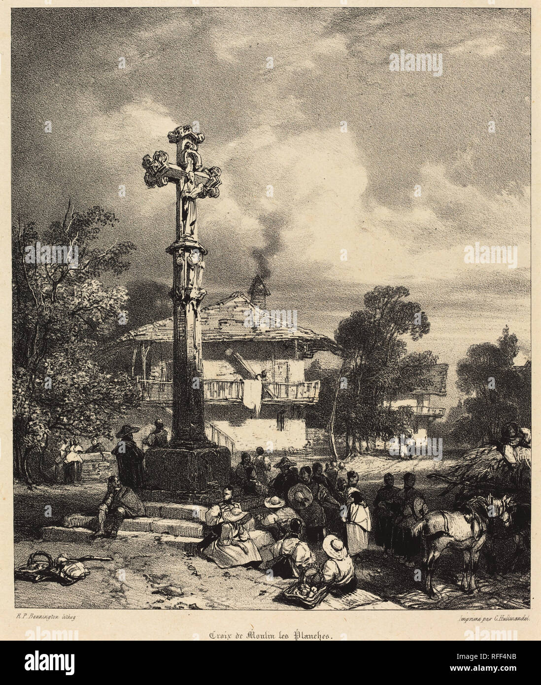 Croix de Moulin-Les Planches. Stand: 1827. Medium: Lithographie auf Chine colle Papier. Museum: Nationalgalerie, Washington DC. Autor: Richard Parkes Bonington. Stockfoto