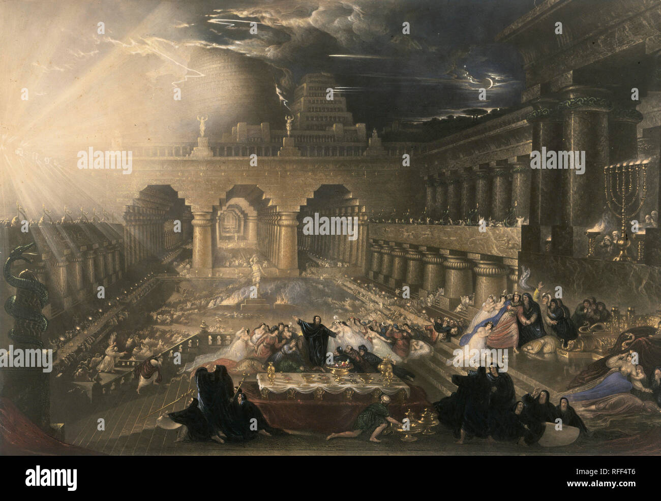 Belshazzar's Feast. Stand: 1826. Maße: Blatt: 47,9 x 68,1 cm (18 7/8 x 26 13/16 in.). Medium: Handcolorierte Radierung von mixed Media. Museum: Nationalgalerie, Washington DC. Autor: Johannes Martin. Stockfoto