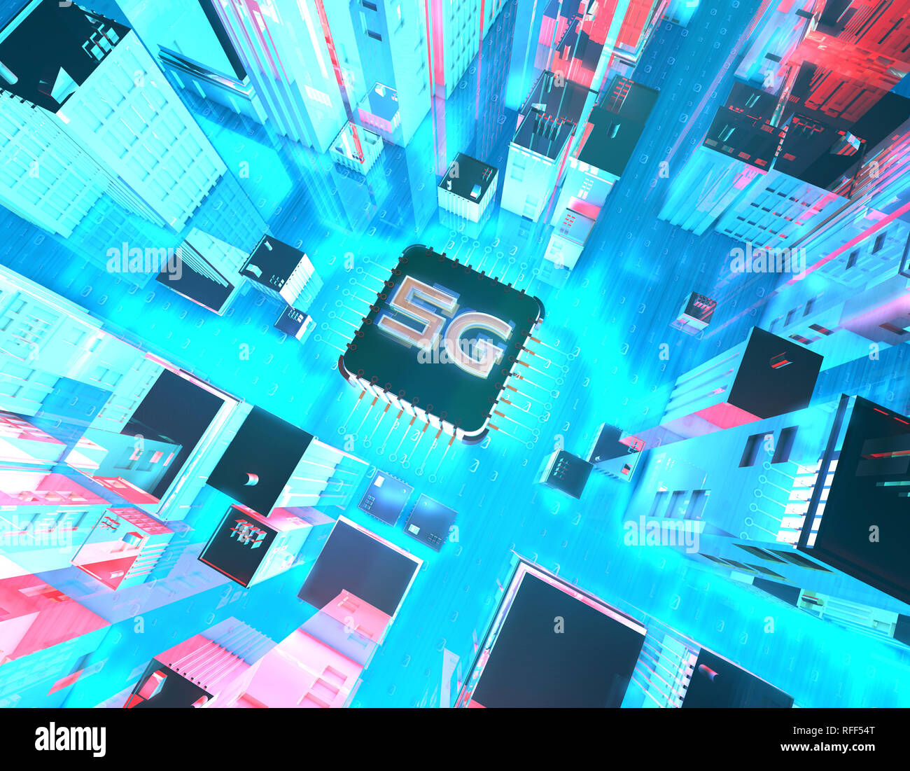 5G-Technologie, modernen Netzwerk Kommunikation, Stadt Stockfoto