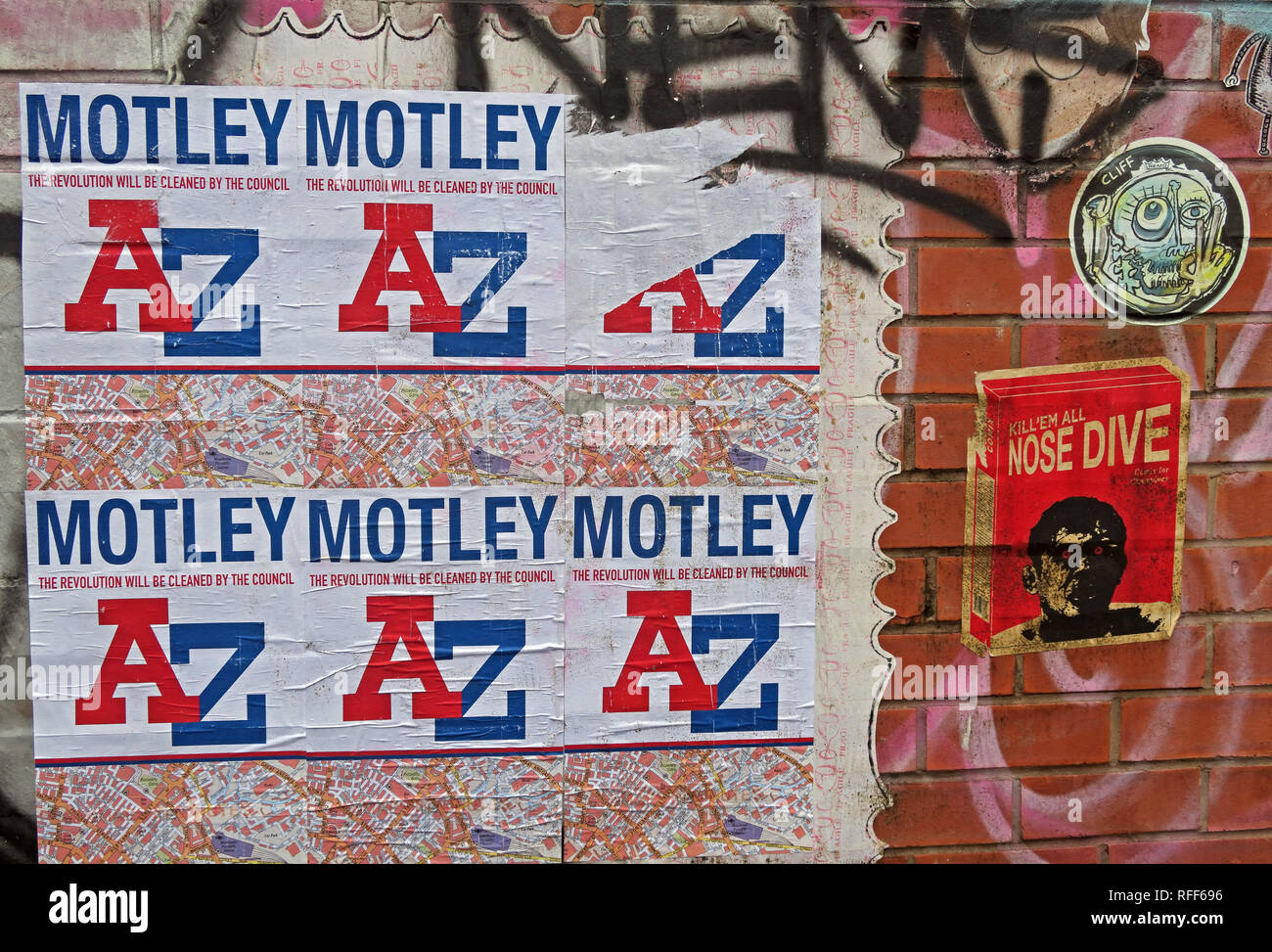 Die Revolution wird nicht durch den Rat, Motley AtoZ, AZ Street Art, Manchester Northern Quarter, North West England, UK gereinigt werden Stockfoto