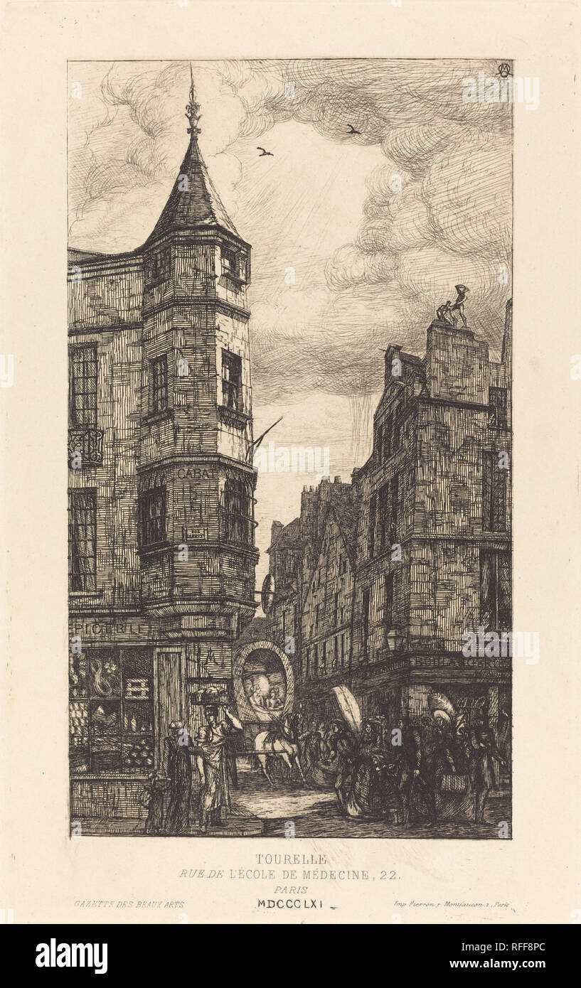 Tourelle, Rue de l'École de Médecine, 22, Paris. Stand: 1861. Medium: Radierung. Museum: Nationalgalerie, Washington DC. Autor: Charles Meryon. Stockfoto