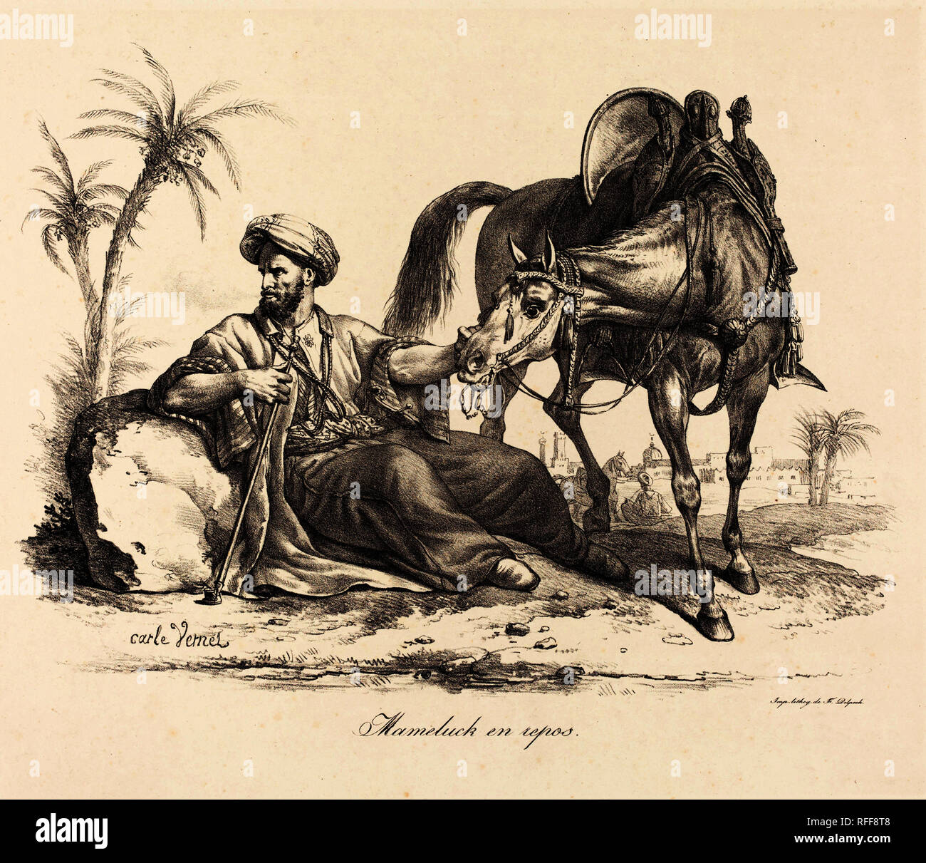 Eine Mameluck ruht. Medium: Lithographie. Museum: Nationalgalerie, Washington DC. Autor: carle vernet. Stockfoto
