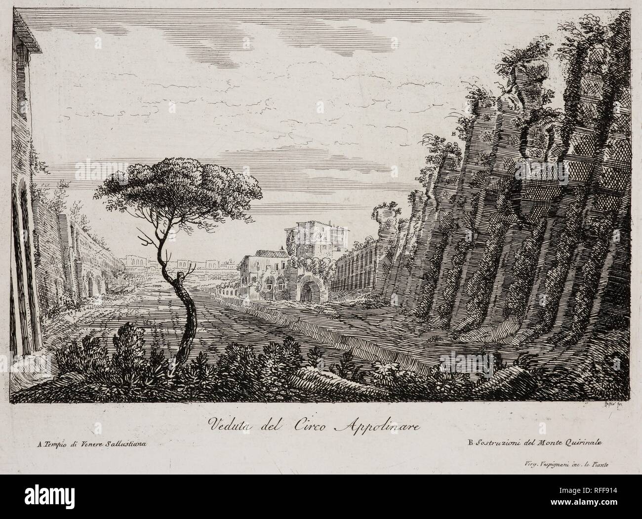 Bild der italienischen Landschaft rund um Rom. . I Sette Colli di Roma anticha e Moderna con piante e restauri dei Colli adjacenti medesimi e Coi, con un-Panorama. Rom, Italien. I Sette Colli di Roma anticha e Moderna con piante e restauri dei Colli adjacenti medesimi e Coi, con un Panorama ... con le respettive Medaglie... Oper... disegnata ed Incisa dallâ €™ architetto. Roma, 1829. Quelle: 745. w.4.cab.1 Platte 10 (DET). Sprache: Italienisch. Autor: LUIGI ROSSINI. Stockfoto