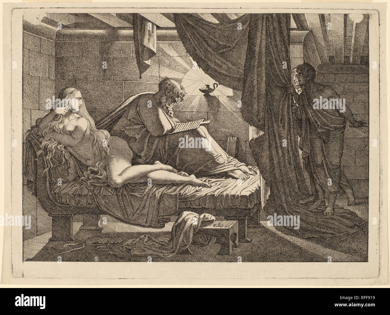 Xenocrates und Phryne. Stand: 1811. Abmessungen: Platte: 22,7 x 31 cm (8 15/16 x 12 3/16 in.) Blatt: 23,8 x 32,4 cm (9 3/8 x 12 3/4 in.). Medium: Radierung auf Webte Papier [Beweise]. Museum: Nationalgalerie, Washington DC. Autor: Carl Russ. Stockfoto